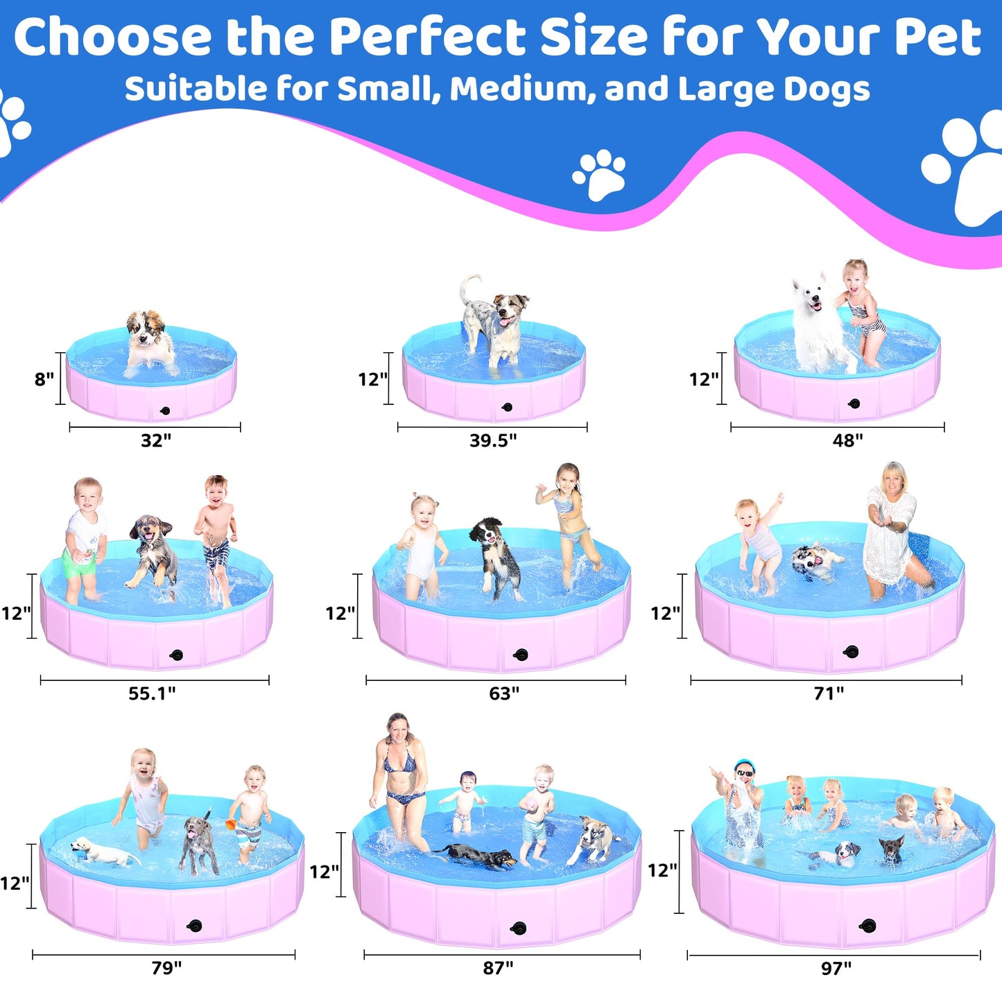 CACSPS Faltbarer Hundepool, 221 x 30,5 cm, Kinderpool mit Hartplastik, rutschfeste Hundebadewanne für den Außenbereich, Hinterhof, Faltbarer Hundepool für Kinder, Hunde, Haustiere (rot)