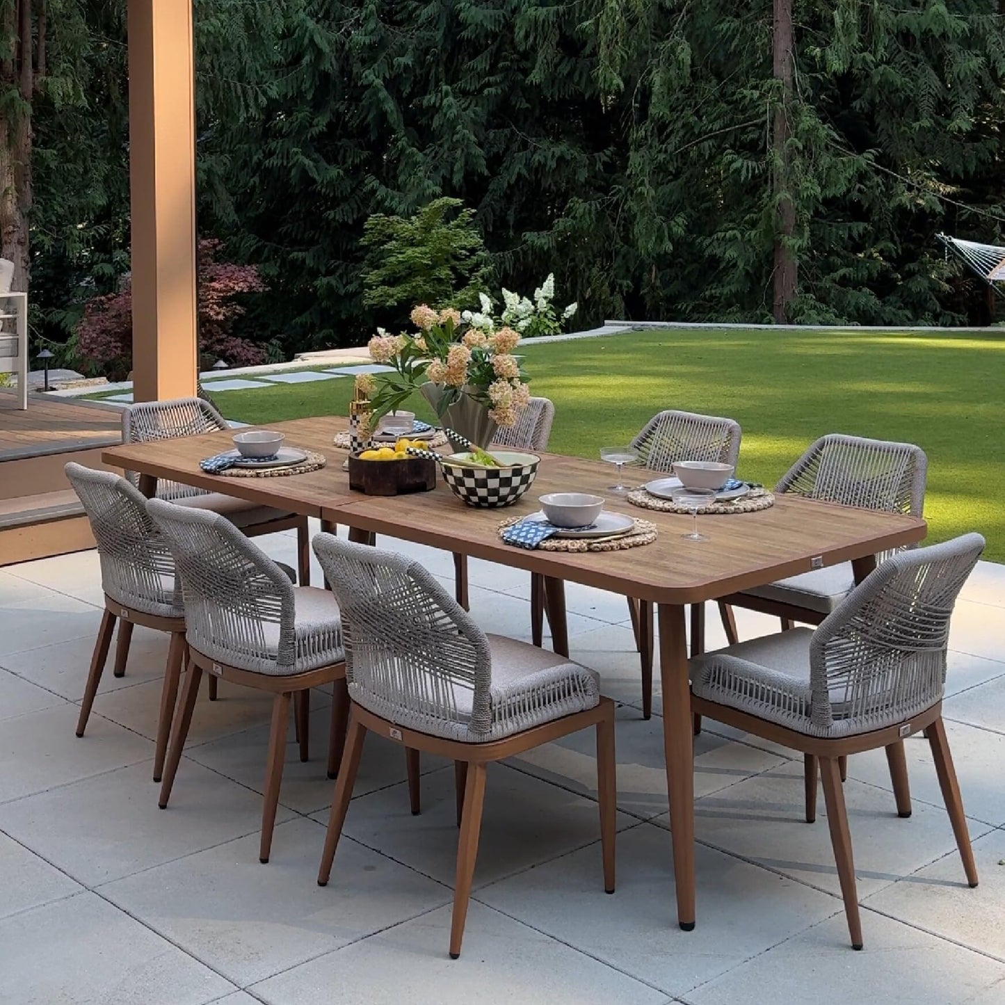 PURPLE LEAF 9-TLG Gartenmöbel Set,Aluminium Terrassenmöbel 8 Gartenstühle mit Tisch Balkonmöbel Essgruppe Gartengarnitur, Grau