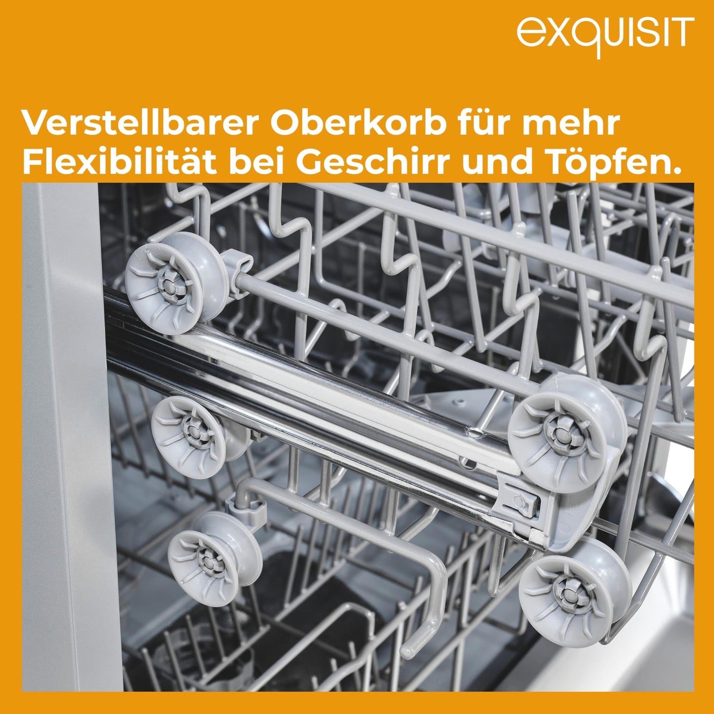 Exquisit PRO GSP56314-030C Dishwasher 60 cm, Undermountable, Energy Efficiency Class: C, 14 Place Settings, Cutlery Drawer, Automatic Door Opening, Delay Start, 11 Litres, Silver
