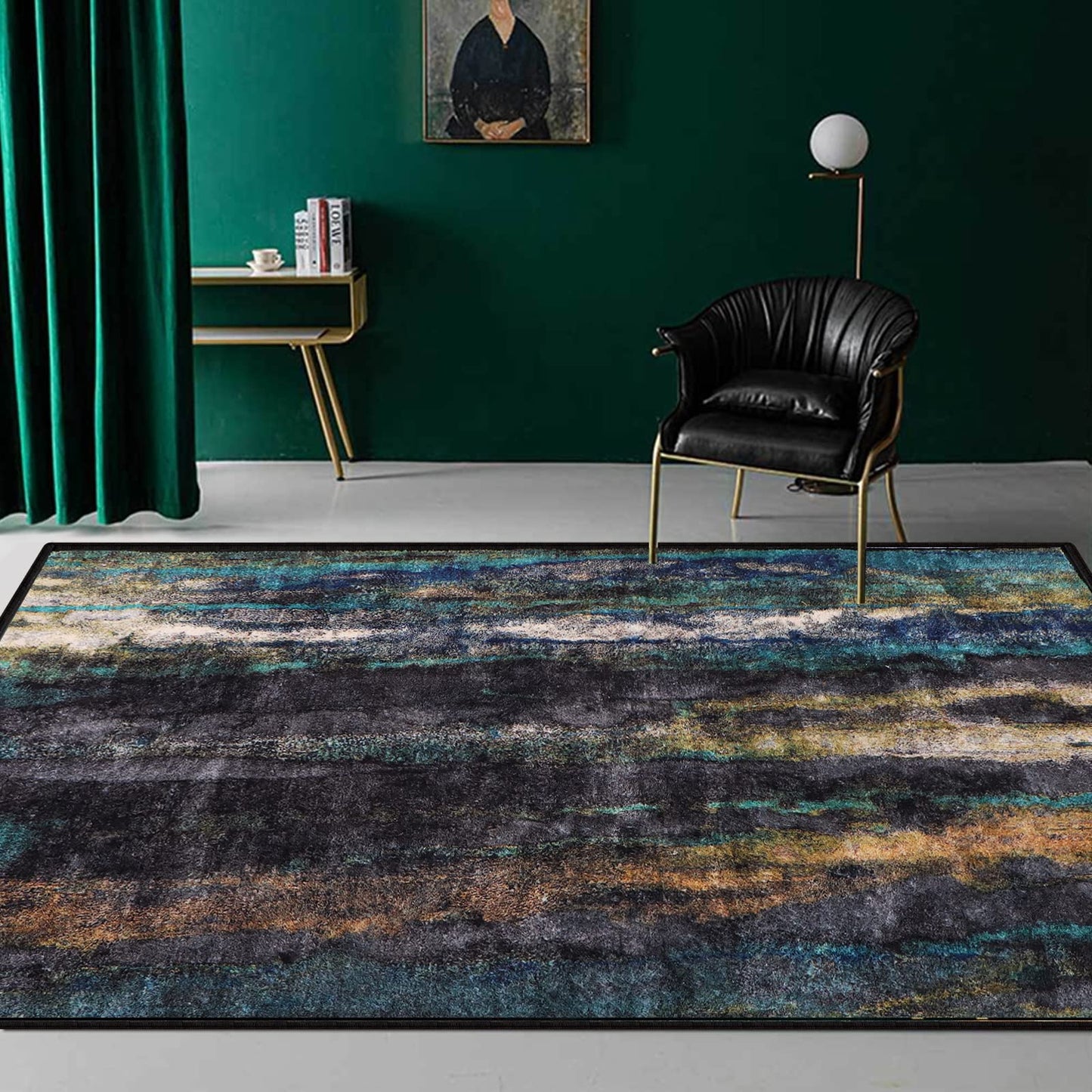 Rururug Moderner Teppich für Wohnzimmer 140x200CM - Pflegeleicht - Dunkelgrün, Schwarz, Grau, Braun, Duck Egg - Meliert Abstraktes Muster rutschfeste Waschbare Teppich