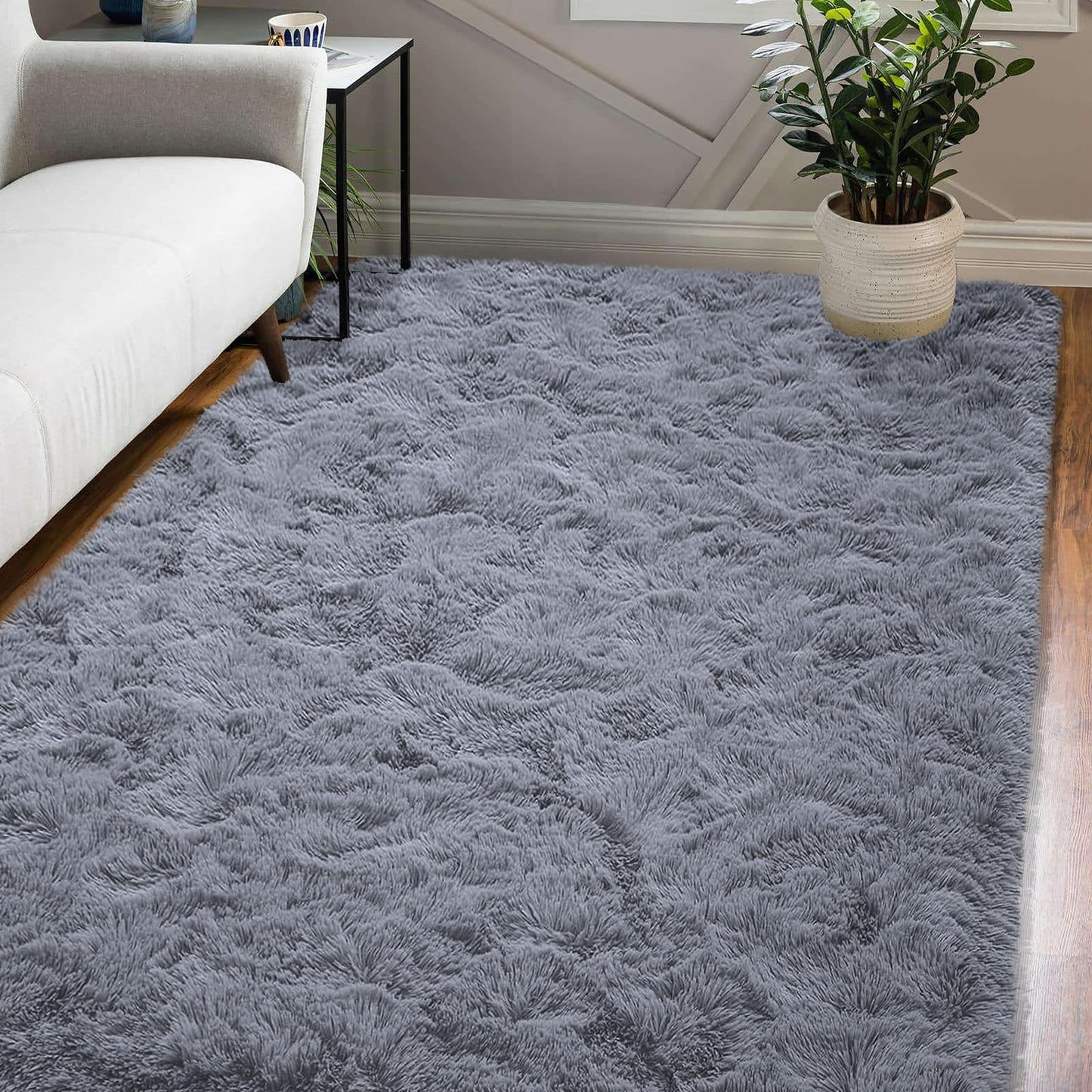 XSIVOD Fluffy High Pile Rug, Dark Grey, Washable Rug 140 x 200 cm, Living Room, Non-Slip Extra Large Rugs, Bedroom, Soft Modern Rugs, Mat Rugs for Children's Room