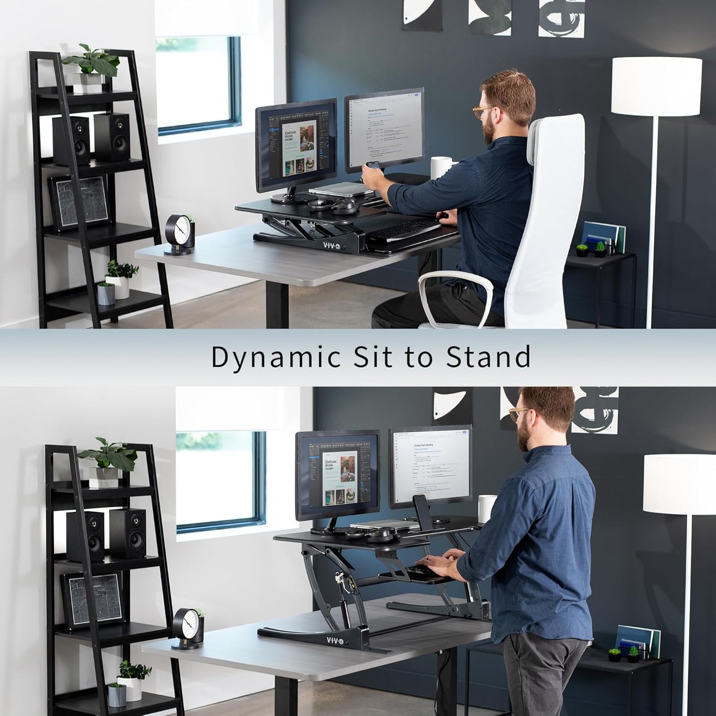 VIVO Black Height Adjustable 36 inch Stand up Desk Converter Quick Sit to Stand Tabletop Dual Monitor Riser, DESK-V000V