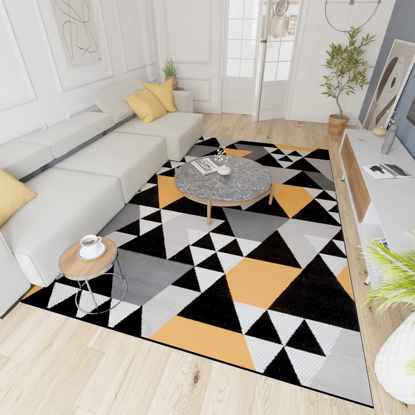 Mazovia Modern Rug, Short Pile, Oeko-Tex Rug for Living Room, Bedroom, Dining Room, Robust and Easy to Clean, Low Pile Height, Grey Yellow, 250 x 350 cm