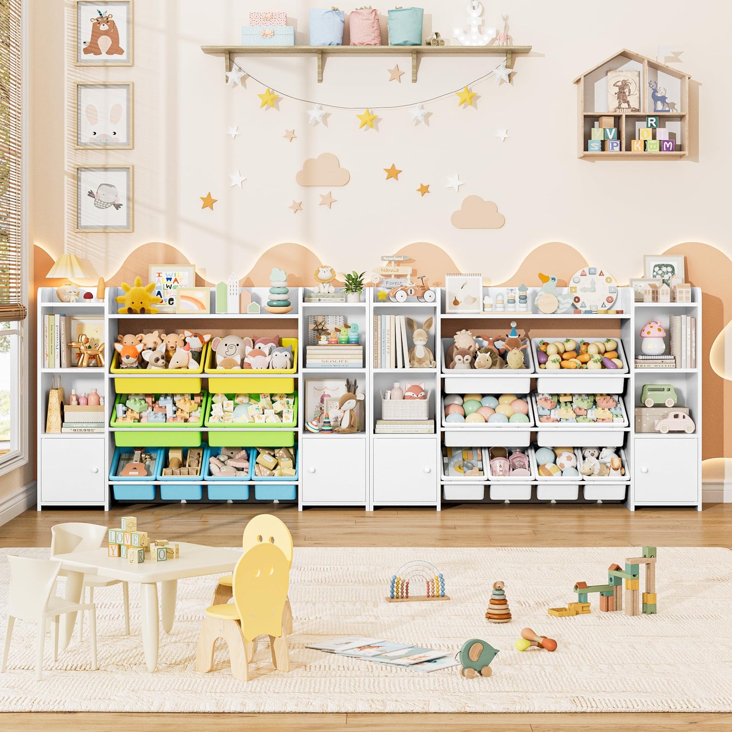FOREHILL Kinderregal mit 8 Boxen Kinderschrank Holz Bücherregal für Kinder Aufbewahrungsbox Kinderzimmer Möbel mit Spielzeugkiste 138,8 x 94,3 x29,6 cm (rosa)