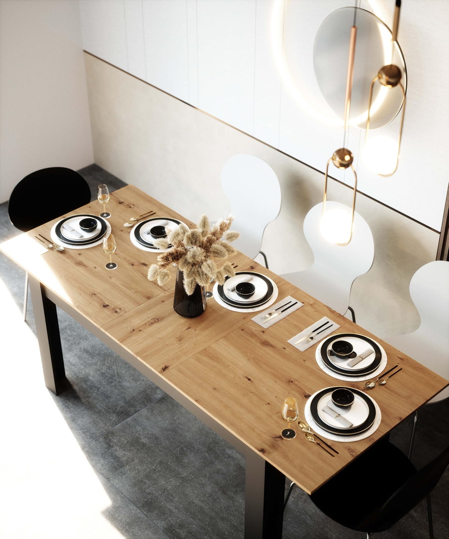 Newfurn Dining Table Wild Oak Dining Room Table Kitchen Table Dining Table II 120 x 76.5 x 70 cm (W x H x D) Extendible up to 160 cm including 40 cm Table Top Anthracite Kitchen Table Dining Table