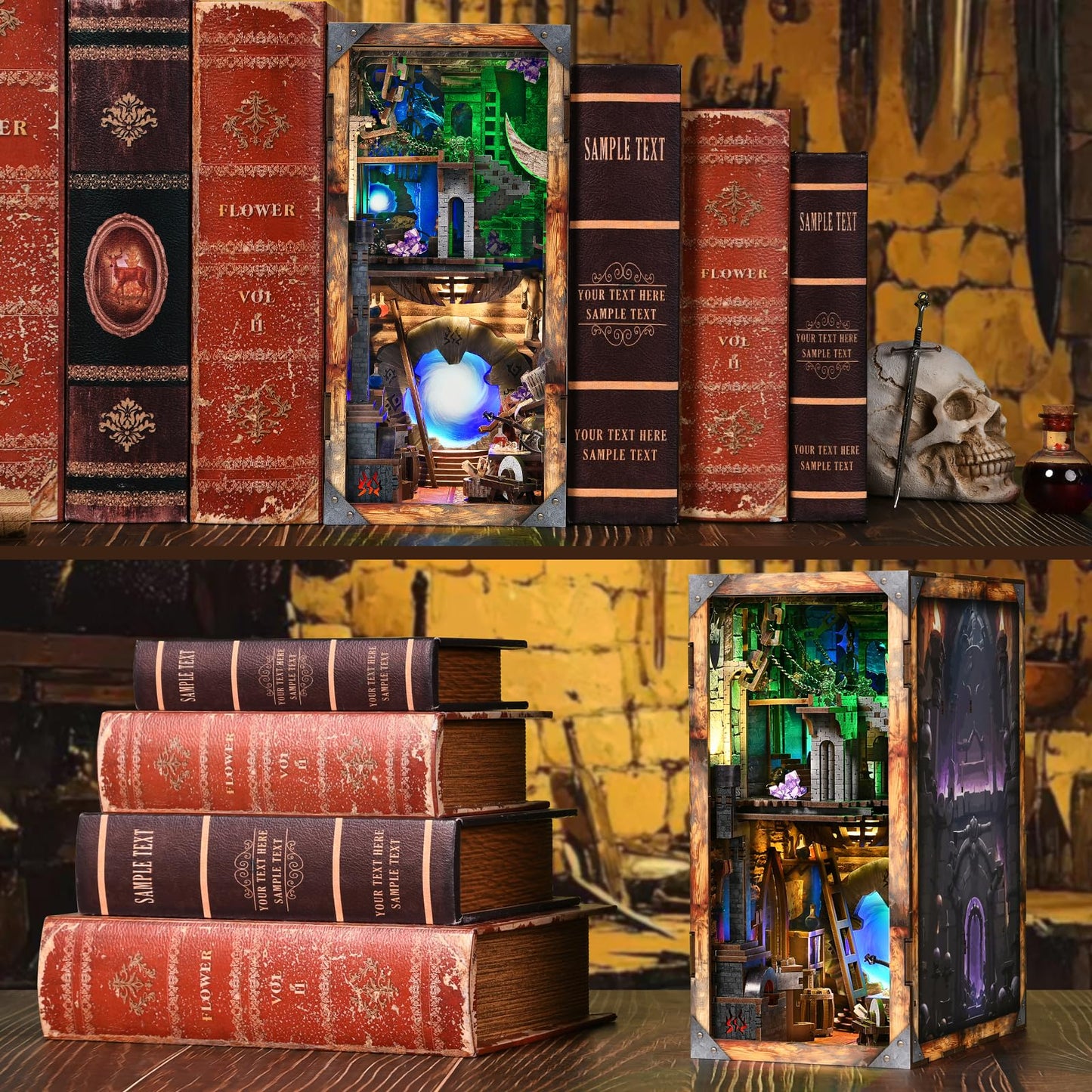 MiniCity Book Nook Kit, DIY Miniature Dollhouse Booknook Kit, 3D Wooden Puzzle Bookend Bookshelf Insert Decor for Teenagers and Adults (Library of Gods Max)