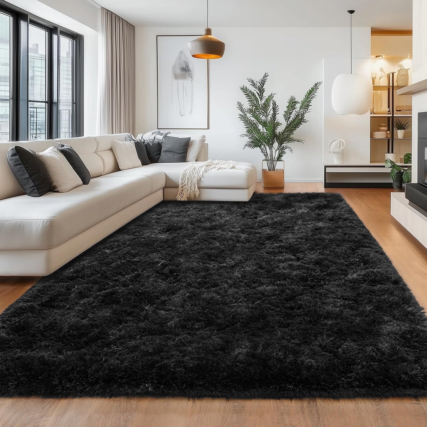 BSGIFT High Pile Rug, Grey, 160 x 230 cm, Shaggy Long Pile Fluffy Rug, Living Room, Modern Living Room Rug, Bed Rug, High-Pile Carpet, Non-Slip for Bedroom, Children's Room