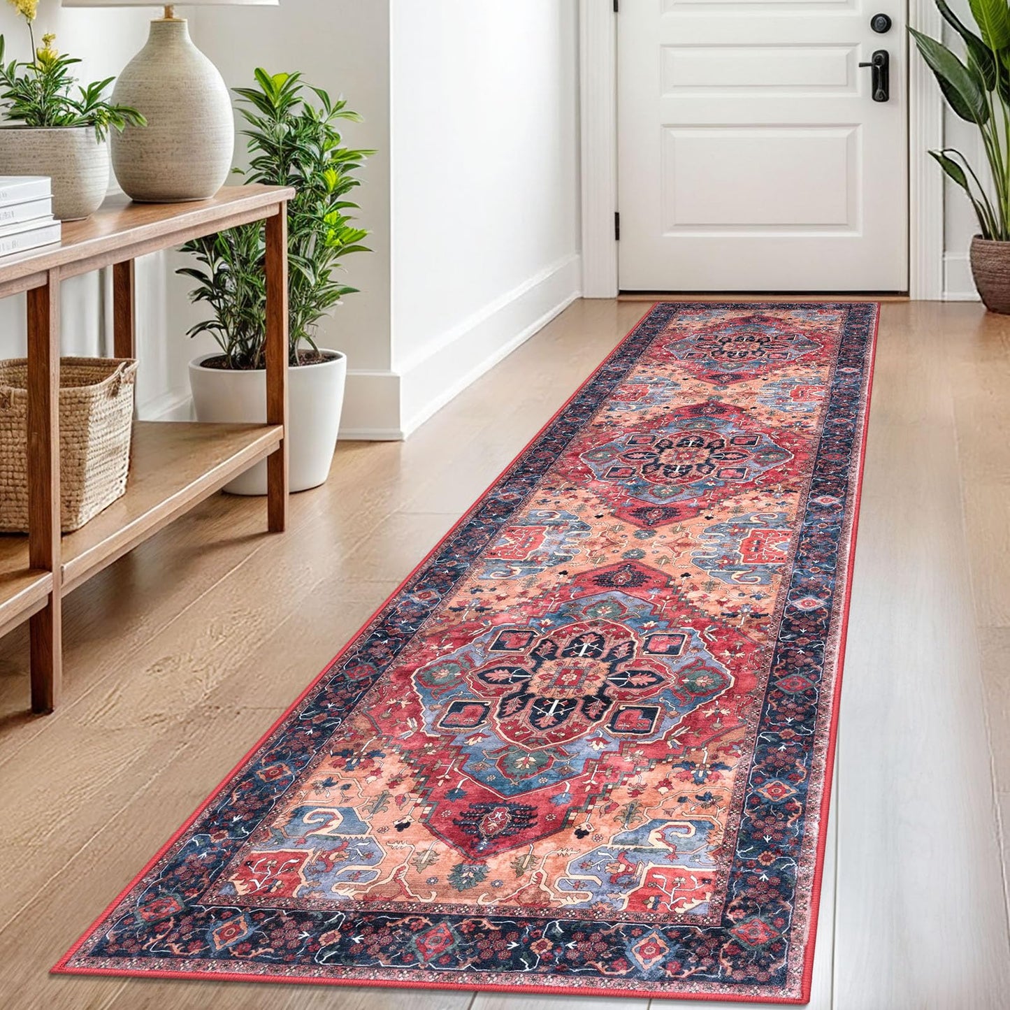 2x3 Blue Washable Rug for Entrance, Soft Traditional Area Rug, Non-Slip Printed Kitchen Rugs, Low-Pile Medallion Indoor Door Mat, Small Farmhouse Carpet for Entryway Kitchen Foyer Bedside