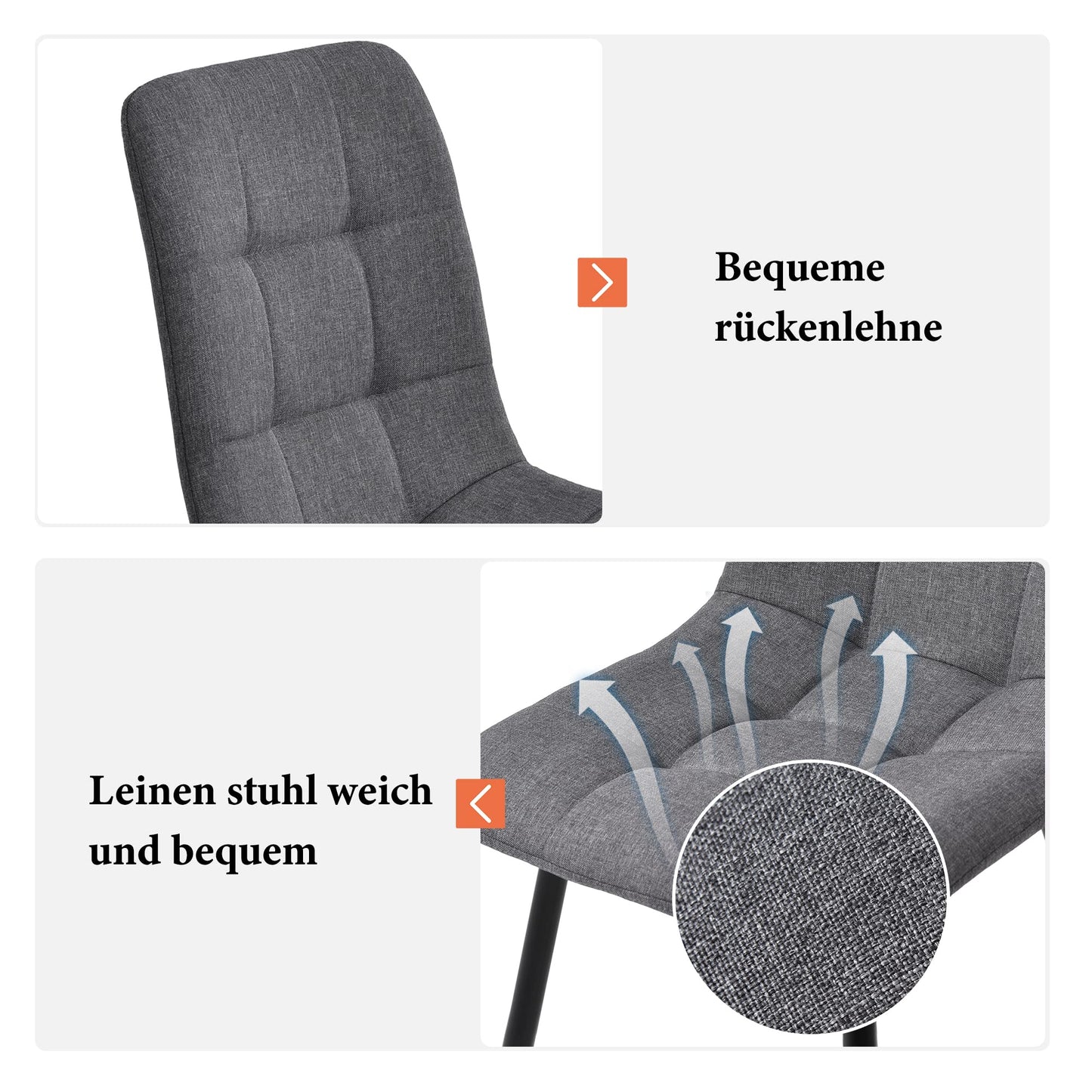 Gegtuon Esstisch mit 4 Stühlen für 4 Personen 140x80 cm, 5 teilig Tisch Rechteckig für Küche, Modern Küchentisch mit Schwarz Tischbeine, Essgruppe für Esszimmer Wohnzimmer, Leinen, Dunkelgrau