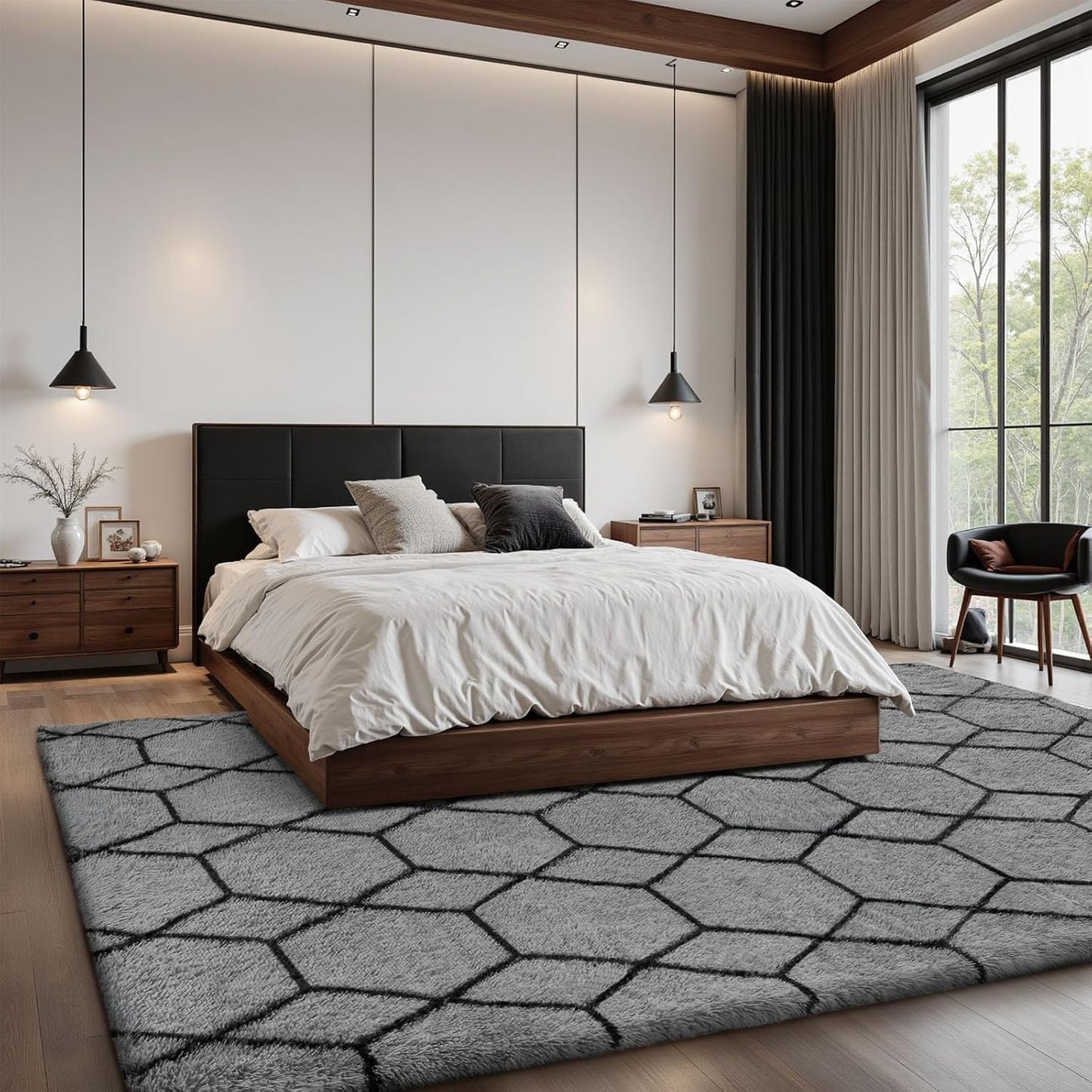 Treeboy High Pile Rug Grey Carpet Living Room 160 x 230 cm Washable Non-Slip Extra Large Rugs Bedroom Fluffy Modern Rugs Mat Rugs for Bedroom Children's Room