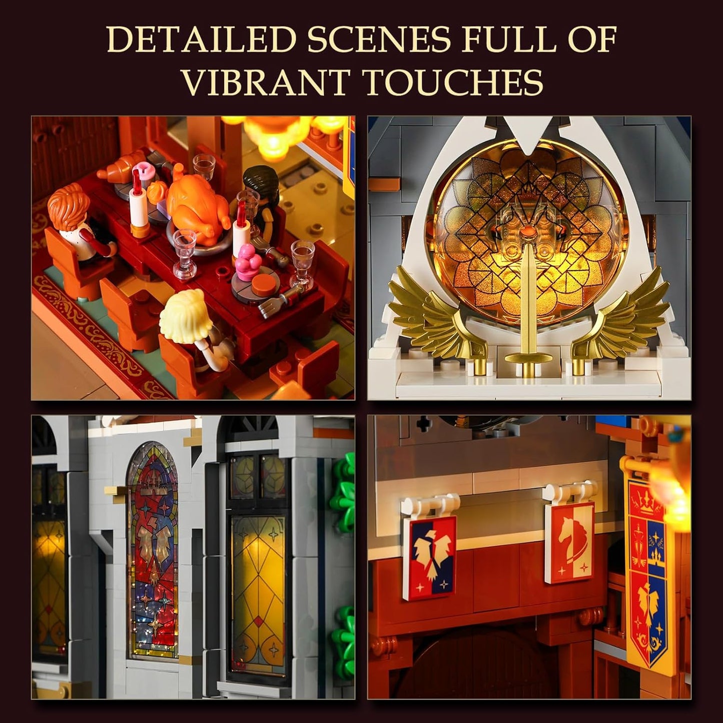 Lumibricks Mittelalter Castle Banquet Hall Bauset mit LED-Beleuchtung – 3232 Teile Große Burg mit Hochzeitsfest, 7 Minifiguren, Voll Bedruckte Steine – Sammlermodell für Erwachsene & Mittelalterfans