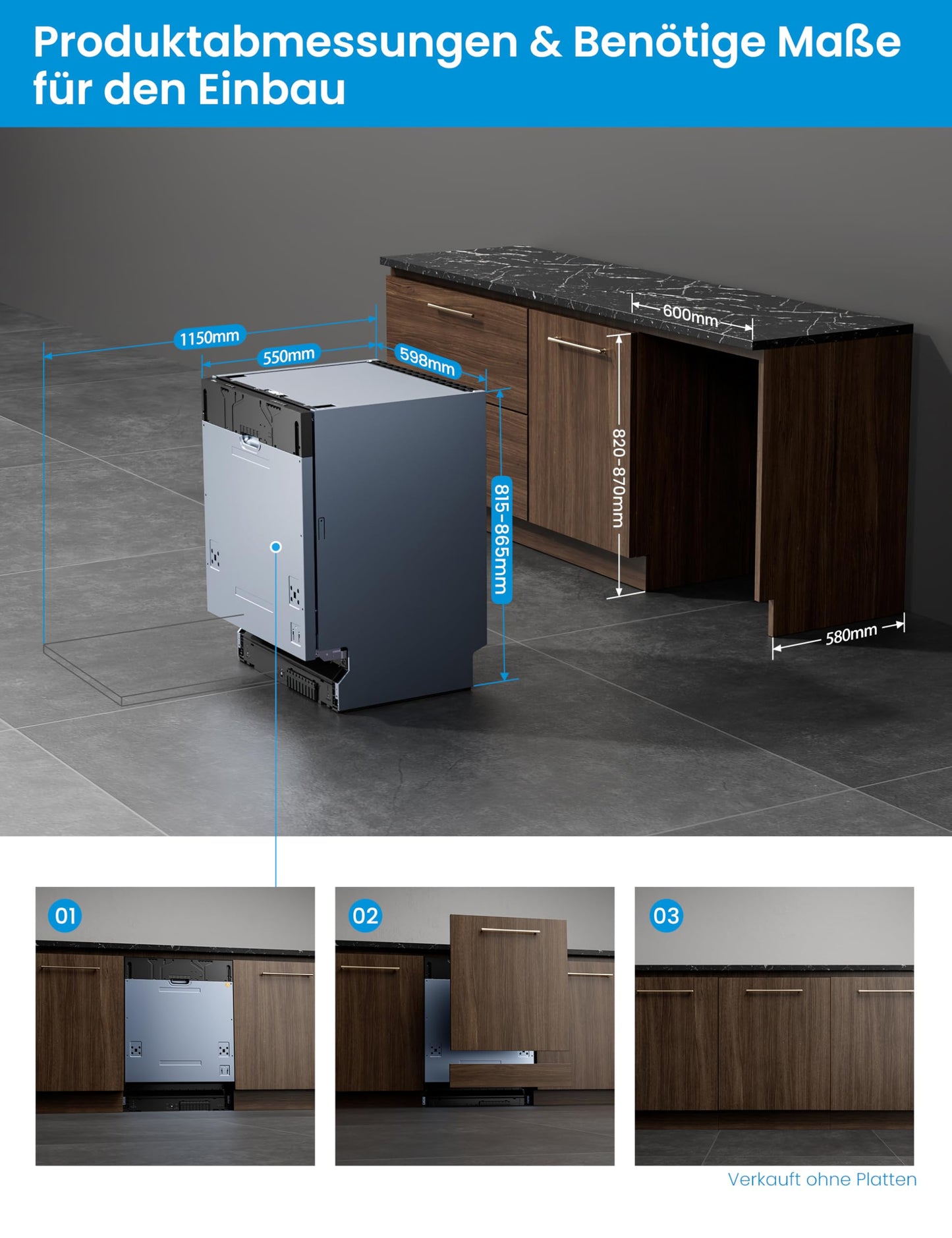 Midea SF 5.60NW14C Dishwasher 60 cm Freestanding & Undermountable, 14 MGD, Hygiene Care +, Zone Wash, 7 Programmes, Dishwasher 60 cm with WiFi, Start Delay, Automatic Door Opening, 44 dB