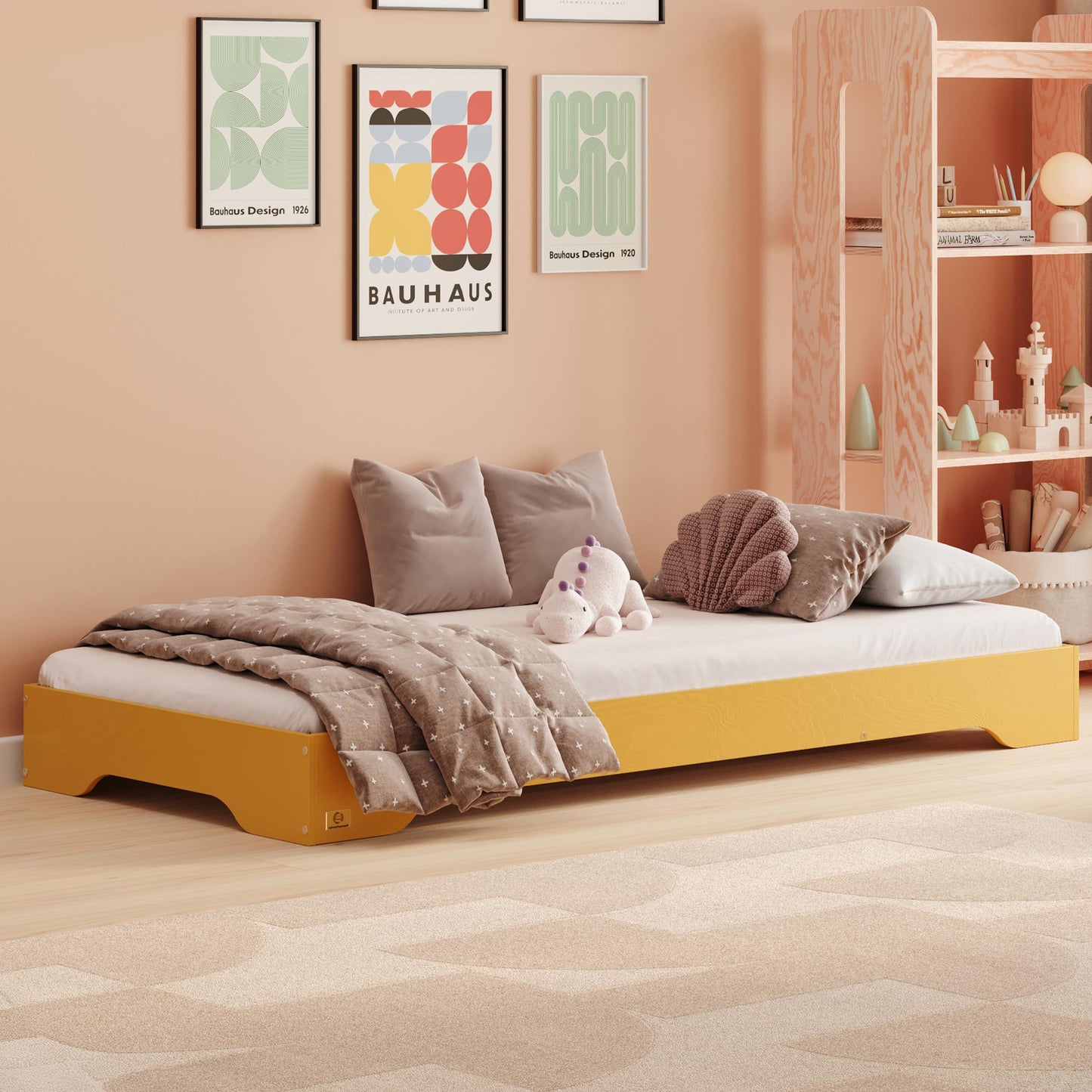 smartwood Kinderbett 90x190 Schwarz - Bodenbett aus Kiefernholz mit FSC-Zertifikat - Montessori Bett mit gebogenem Lattenrost bis zu 230 kg für Jungen und Mädchen - Einfache Montage - TILA 7