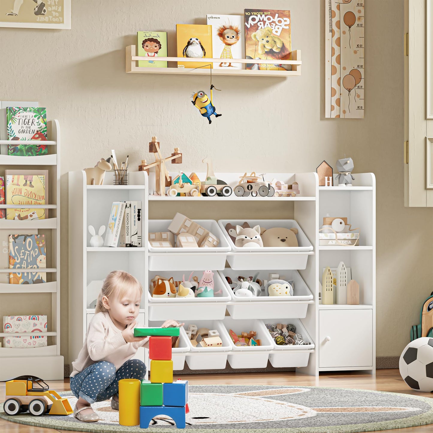 FOREHILL Kinderregal mit 8 Boxen Kinderschrank Holz Bücherregal für Kinder Aufbewahrungsbox Kinderzimmer Möbel mit Spielzeugkiste 138,8 x 94,3 x29,6 cm (rosa)