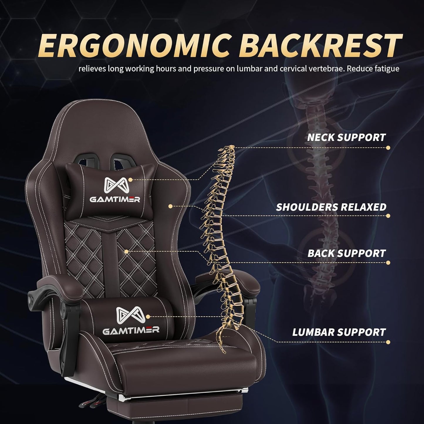 Gaming Chair, Ergonomic Office Chair, PC Chair, Gaming Chair, Lumbar Cushion and Footrest, PU Leather Gamer Chair, Adjustable Backrest from 90-155°, Height Adjustable 360° Swivel Chair (Pink)