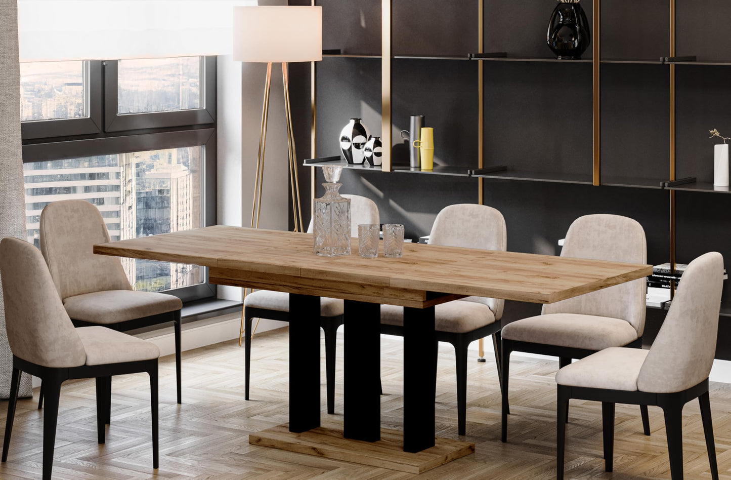 Endo-Moebel Esstisch Appia 130cm - 210cm erweiterbar ausziehbar Säulentisch Küchentisch | Tischbeine Matt (Eiche Craft Gold)