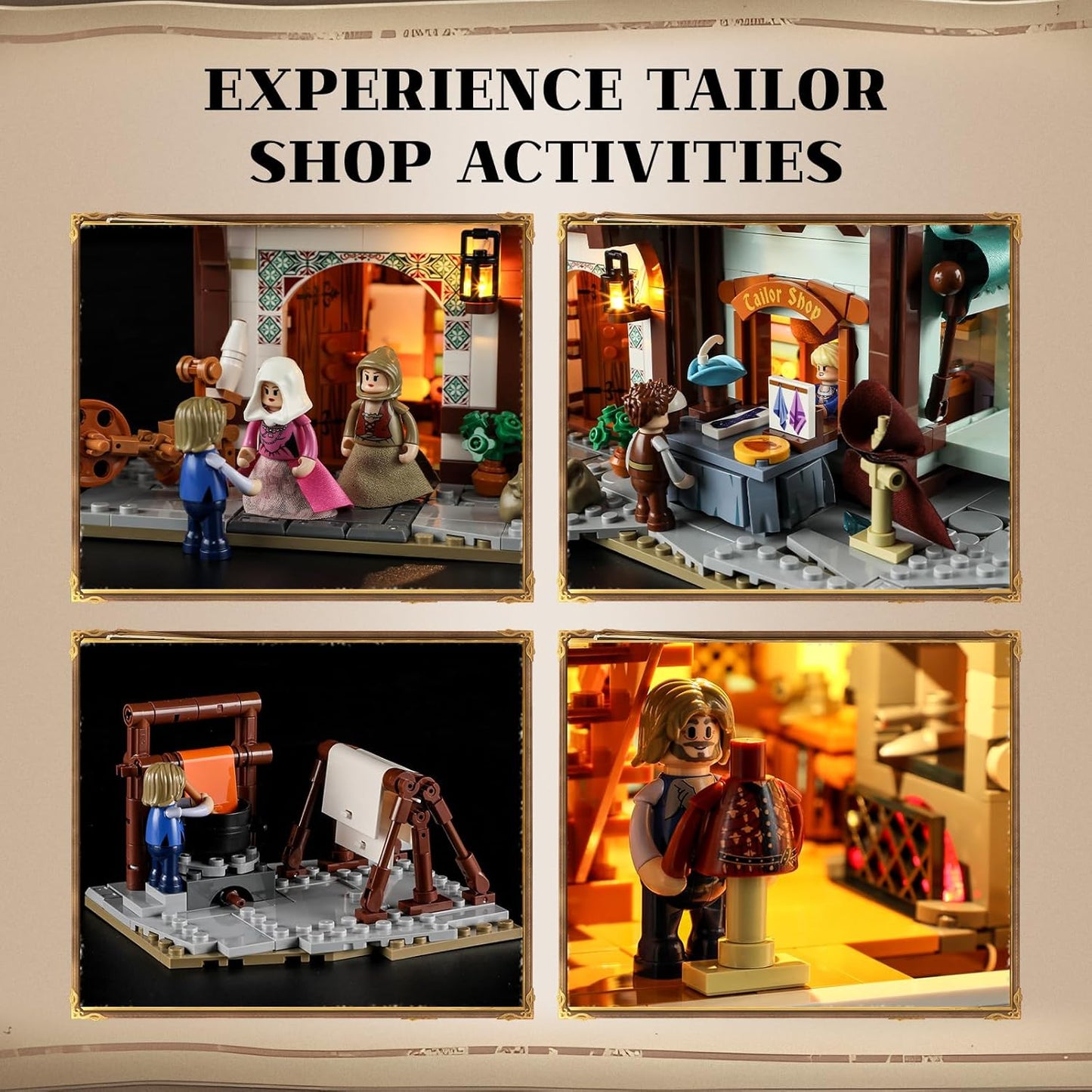 FUNWHOLE Medieval Dressmaking Workshop Luminous Building Set - Modular Collectible for Adults & Teenagers, 1994 Pieces - Home Decoration, Stress Relief