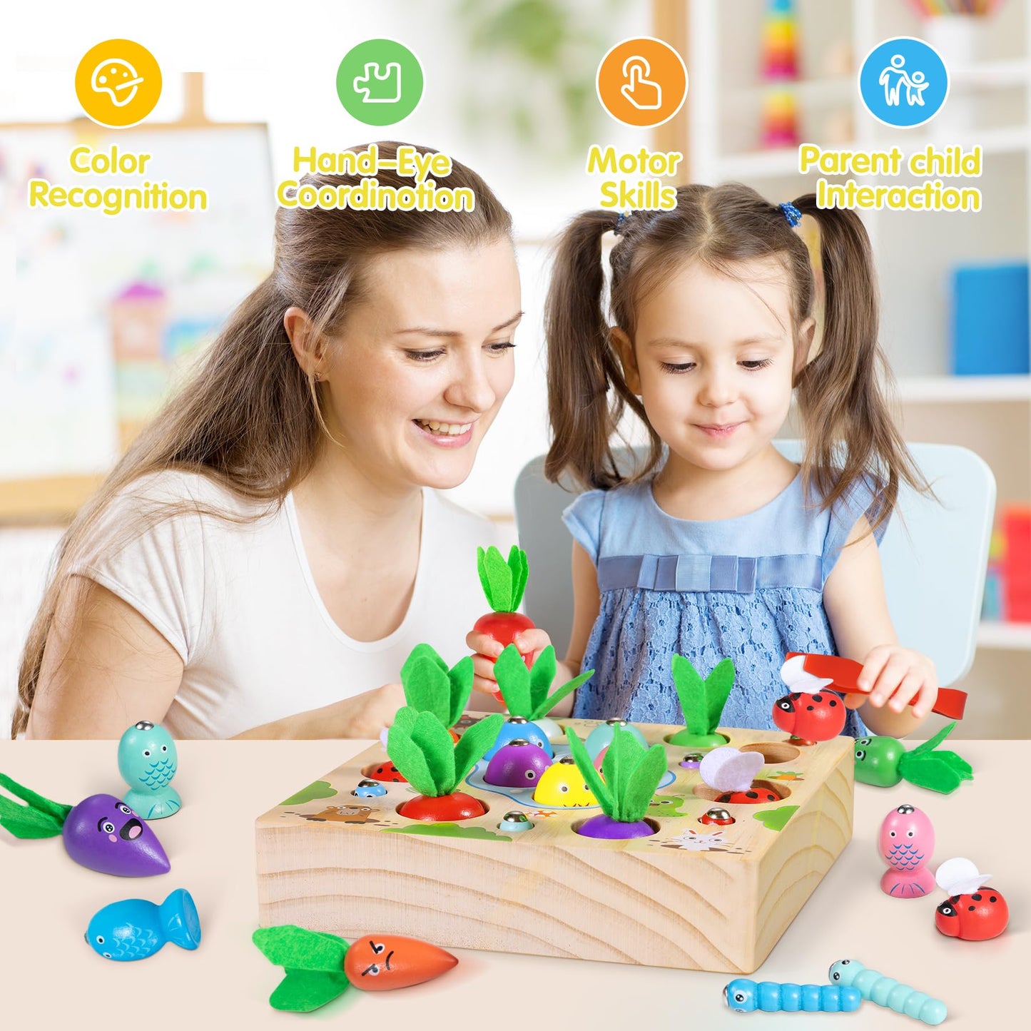 COOLJOY Montessori Toy from 1 Year | Wooden Toy Motor Skills Toy from 1 Year | 8-in-1 STEM Gift for Boys and Girls 2 3 4 Years