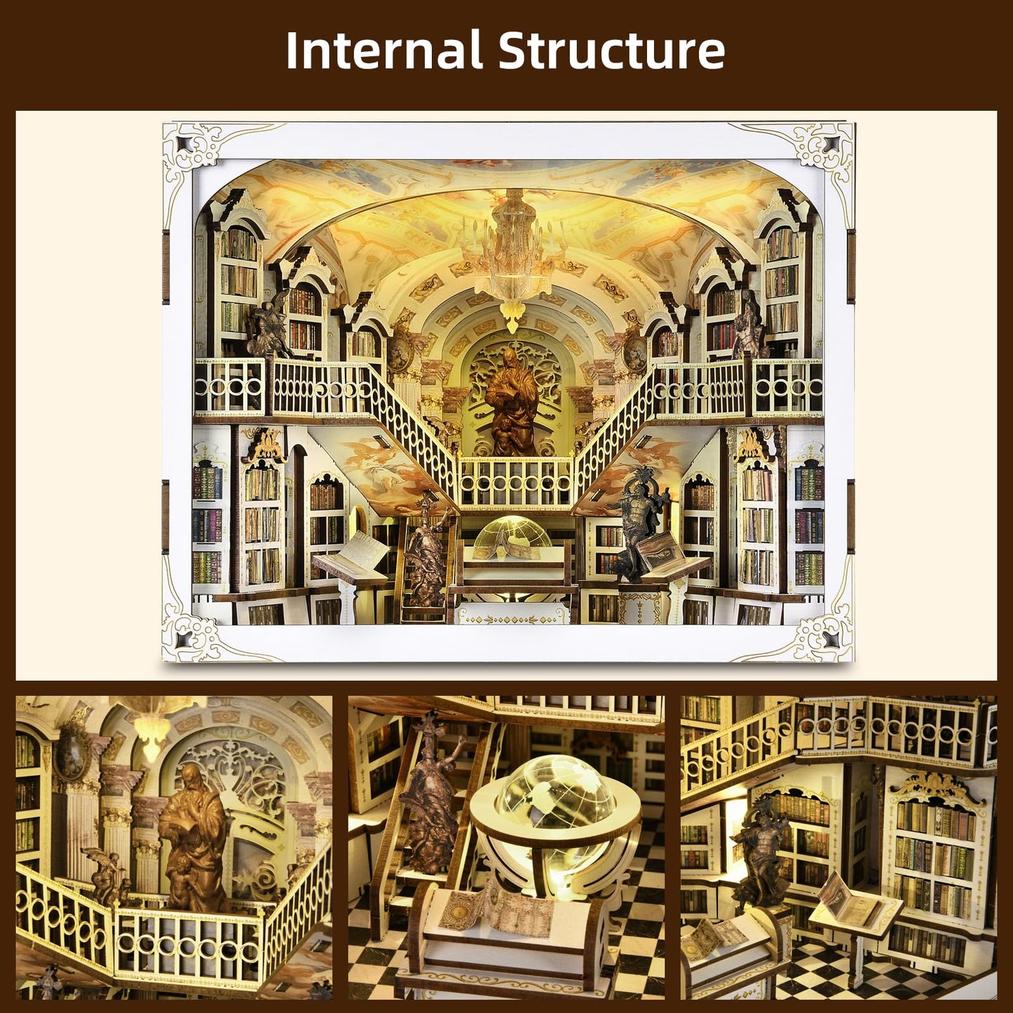 MiniCity Book Nook Kit, DIY Miniature Dollhouse Booknook Kit, 3D Wooden Puzzle Bookend Bookshelf Insert Decor for Teenagers and Adults (Library of Gods Max)