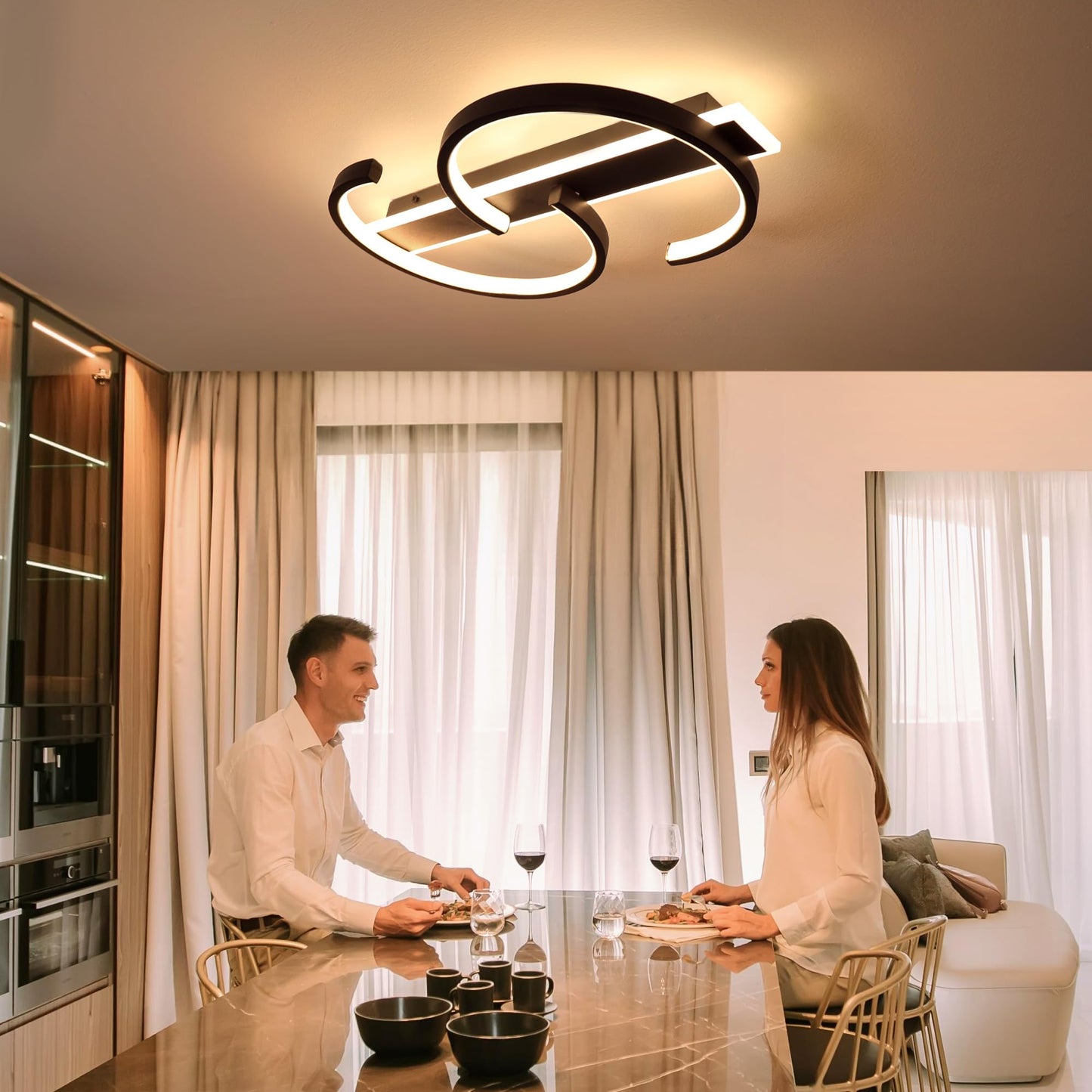 LUOLONG LED Deckenleuchte Dimmbar Deckenlampe Schwarz Wohnzimmerlampe 35W mit Fernbedienung 2-Ringen kreis Deckenleuchte Schlafzimmerlampe Arbeitzimmer Büro Modern Led deckenbeleuchtung-40cm Schwarz
