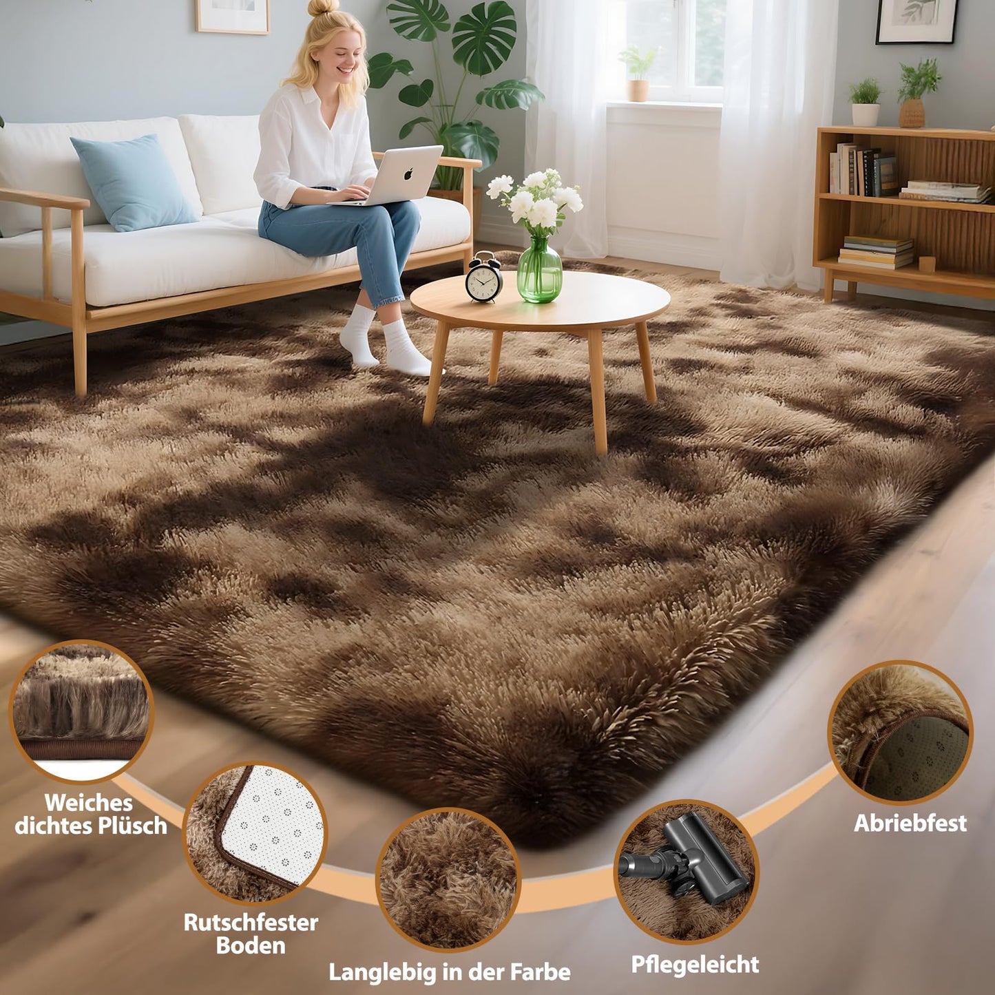 ZRSDIXKI Living Room Rugs 160 x 230 cm, Extra Large Shaggy Soft Rug, Fluffy Area Carpet, Modern Tie-dye Carpet, Washable Rugs for Home Decor, Bedroom, Dorm, Kids Room Lounge Office, Dark Grey
