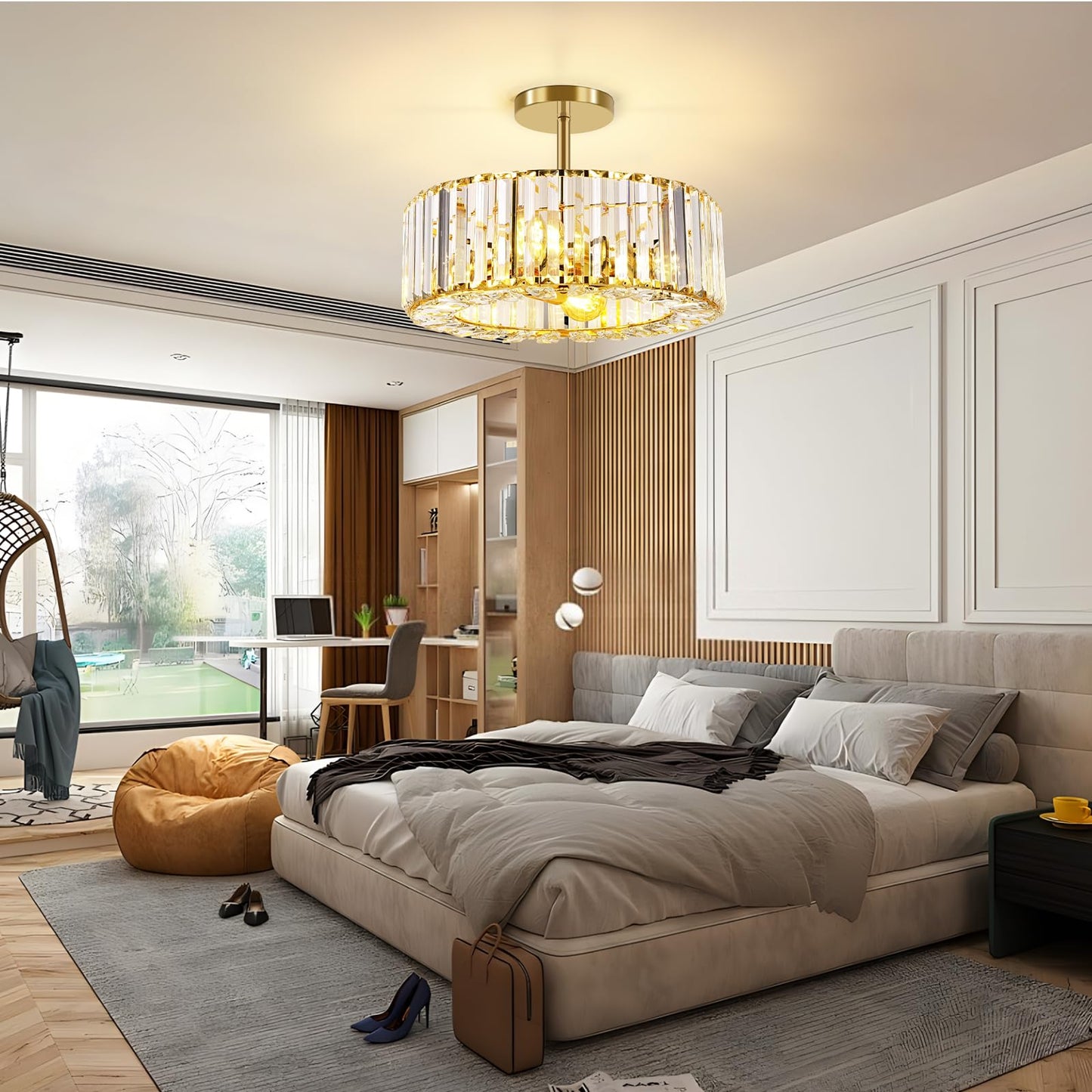 FRIDEKO HOME Modern Kronleuchter Kristall Deckenleuchte Gold,Kleine Kristall Deckenlampe E27 Fassung für Wohnzimmer Schlafzimmer Küche Flur,Ø23cm