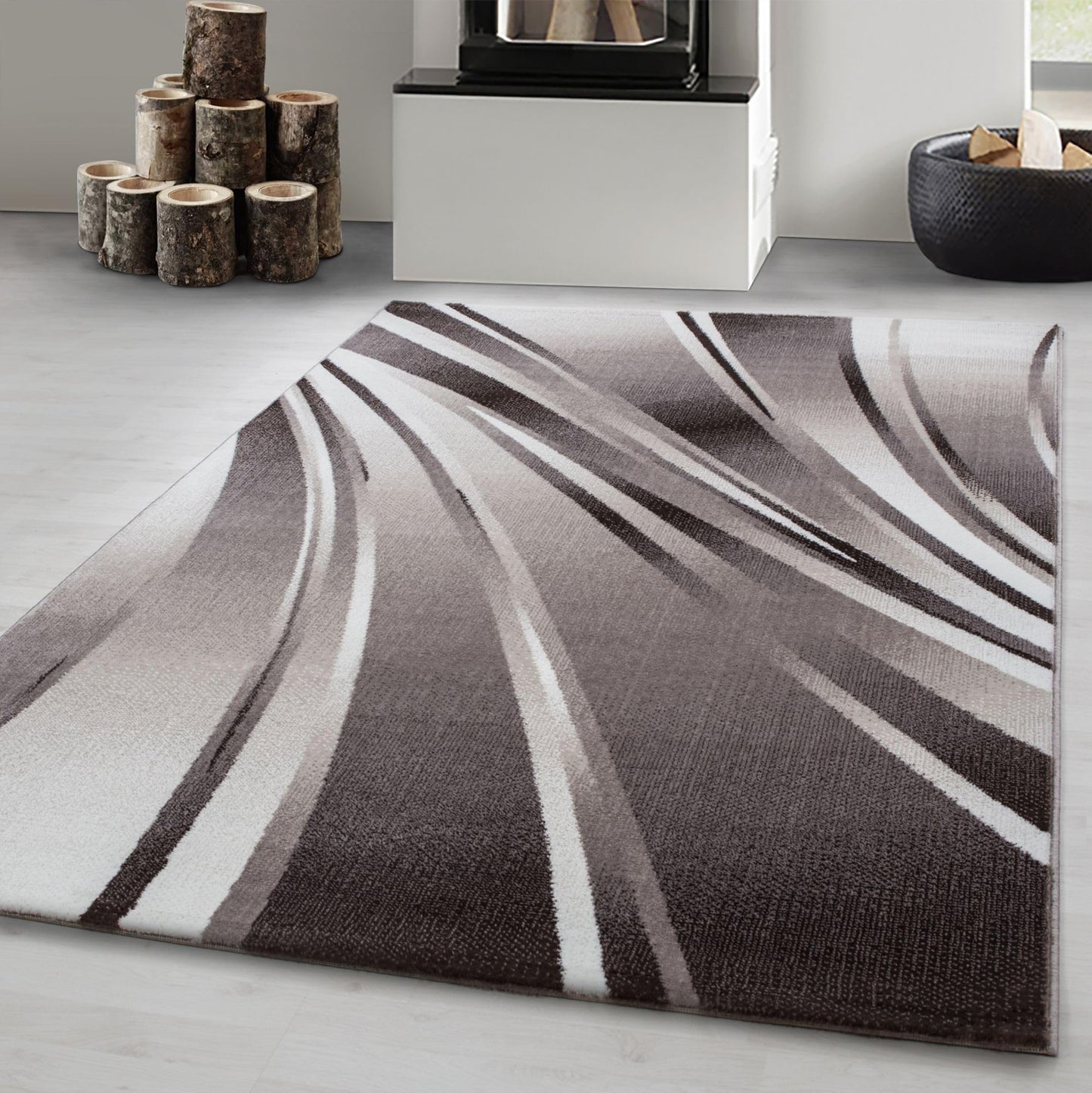 Carpetsale24 Teppich Wohnzimmer Moderne Abstrakt Wellen Design Schwarz - Grau - Weiß 160 x 230 cm - Kurzflor Schlafzimmer Pflegeleicht Extra Weich - Flauschig Waschbar Esszimmer Küche