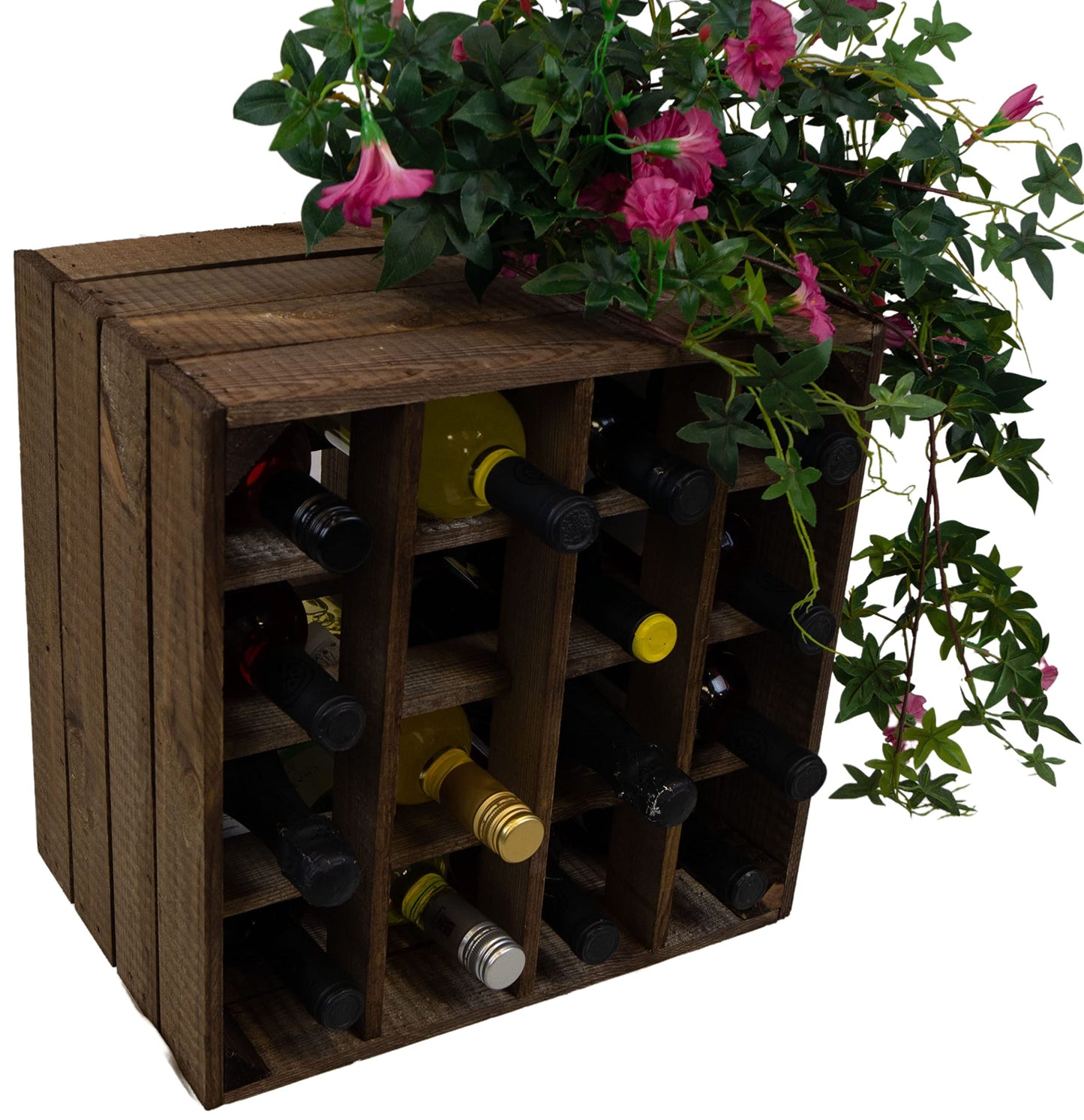 Kistenkolli Altes Land Weinregal 16er weiß/Natur/geflammt Maße 40x40x27cm Regalkiste Flaschenablage Weinregal Apfelkiste/Weinkiste (Weinregal 16er weiß)