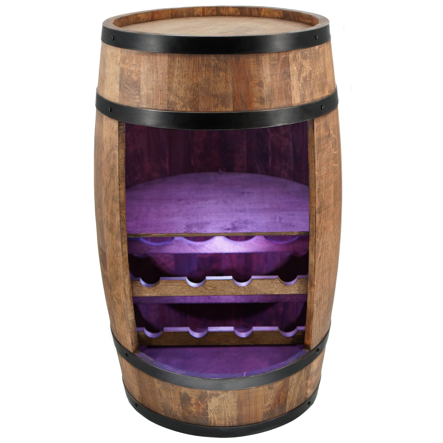 CREATIVE COOPER Weinregal - Weinschrank Mini Bar - Alkohol Schrank mit LED - Weinfass - Fass bar - Weinbar - Fassbar - Barschrank - 80cm hoch - Retro deko Bar Regal - Hausbar Theke - Fassmöbel Eiche