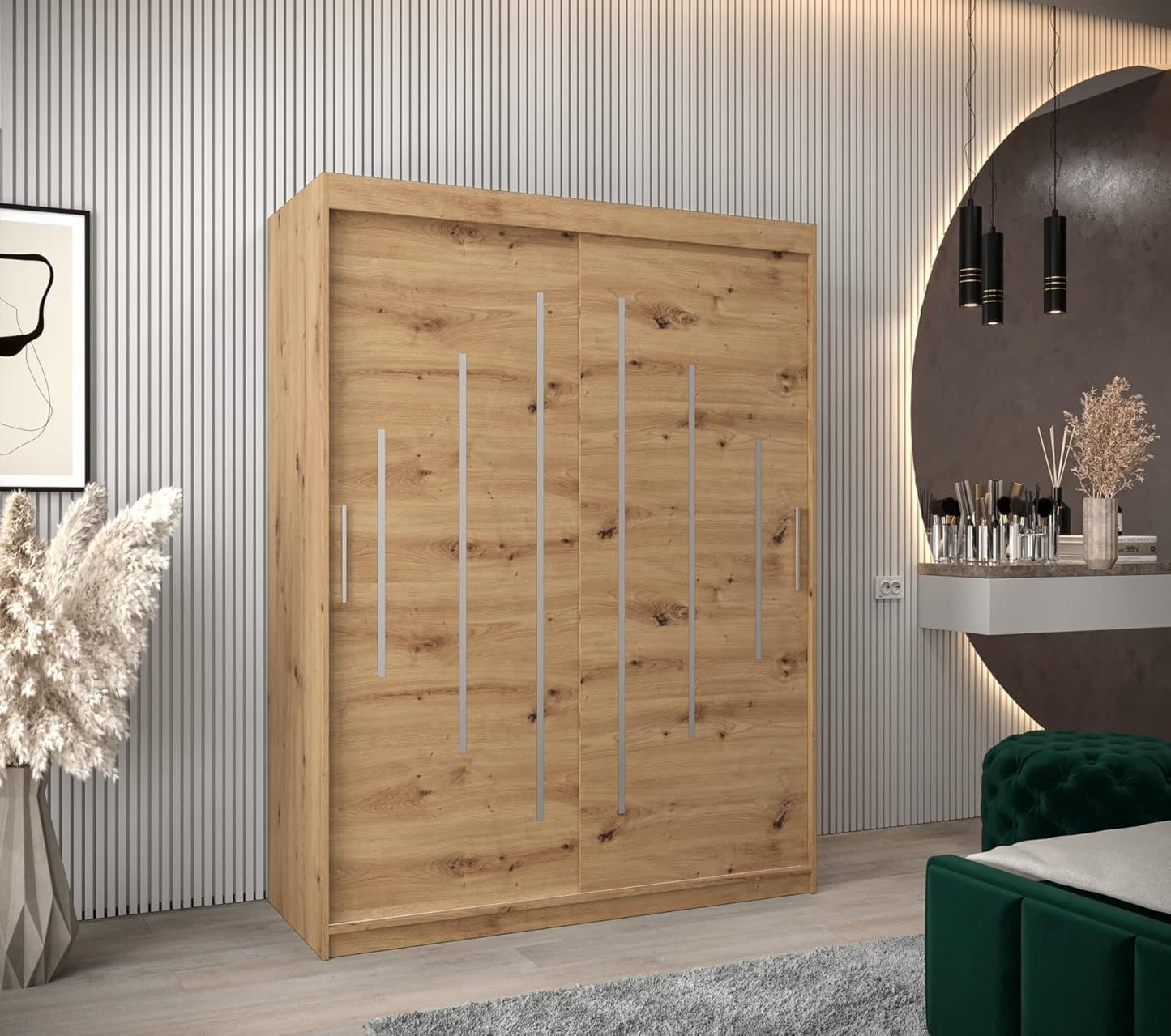 Kryspol Schwebetürenschrank York 250 cm Kleiderschrank mit Kleiderstange und Einlegeboden Schlafzimmer- Wohnzimmerschrank Schiebetüren Modern Design (Weiß)