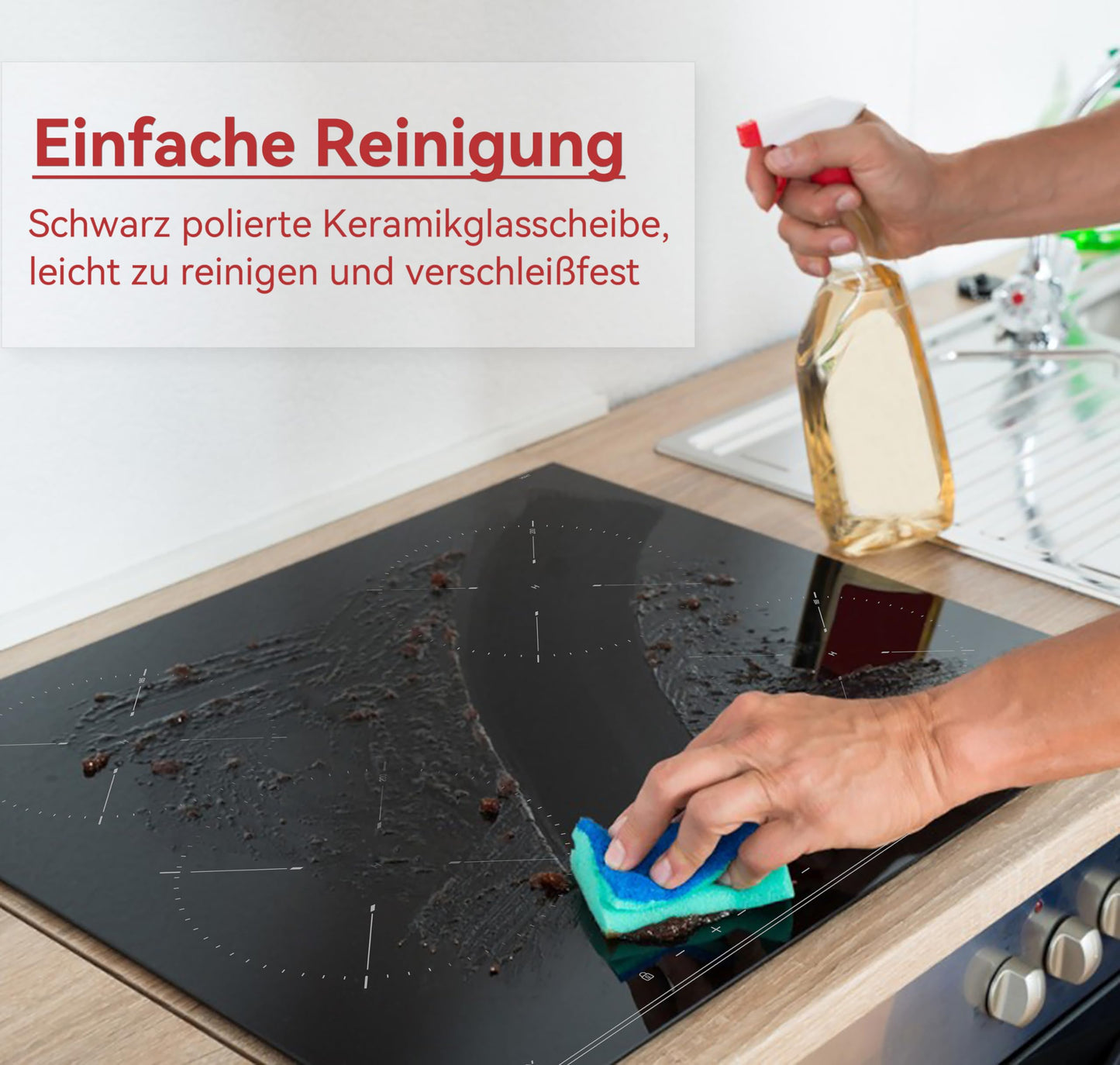 Hermitlux kochfeld 28,8cm, Glaskeramik Kochfeld 2 Platten, 9 Leistungsstufen, Touch-Steuerung, Timer, Kindersicherung, Geeignet für Alle Töpfe, 3300W