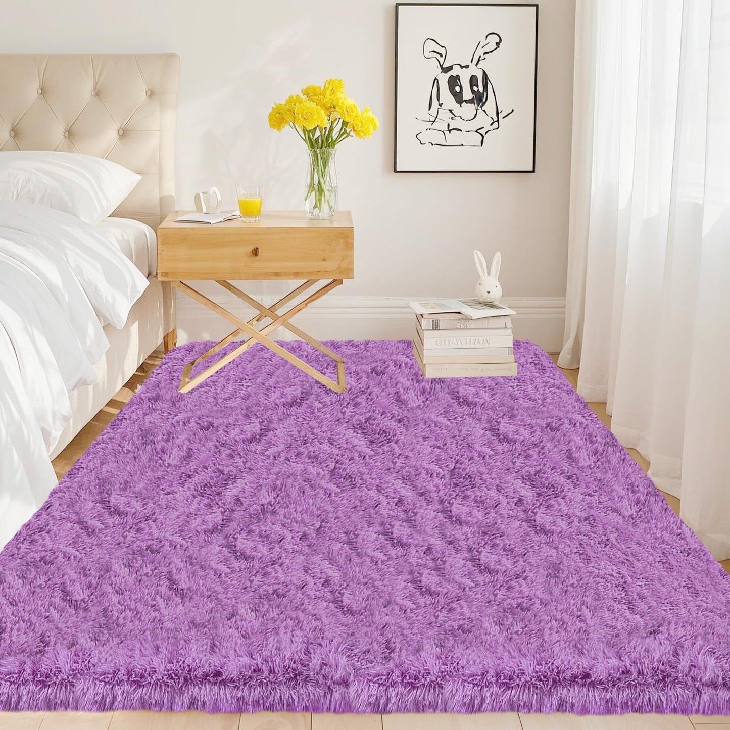 High Pile Living Room Rug, 140 x 200 cm, Cream Fuzzy Shaggy Fluffy Rug for Bedroom Rugs, Modern Plush Living Room Rug, Bed Rug, High-Pile Carpet, Non-Slip for Children's Room