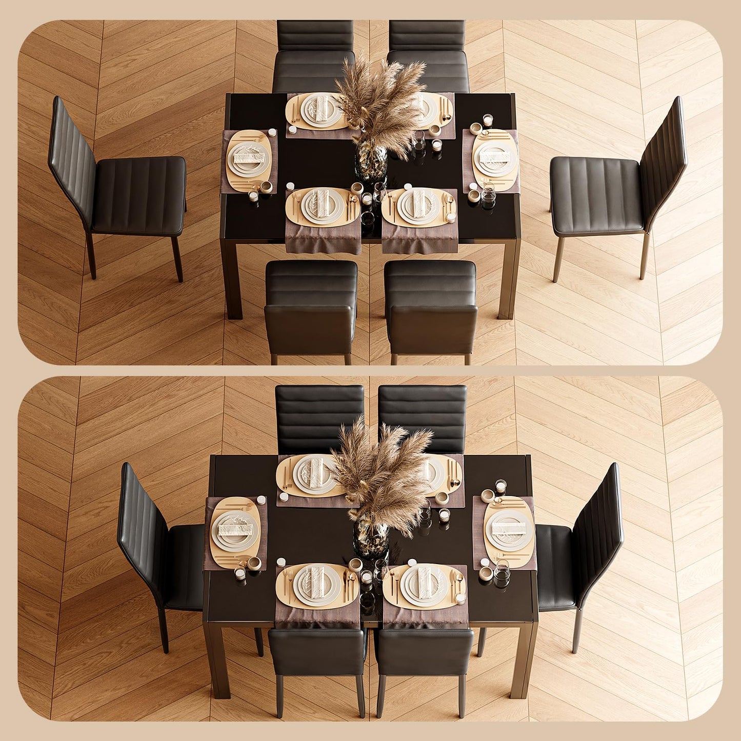 Bealife Dining Table with 4 Chairs Set, Dining Table and Chairs for 4 People, Dining Room 6 Chairs and Table, Set with Dining Table and Chairs for Kitchen, Dining Room and Living Room (Black, 4