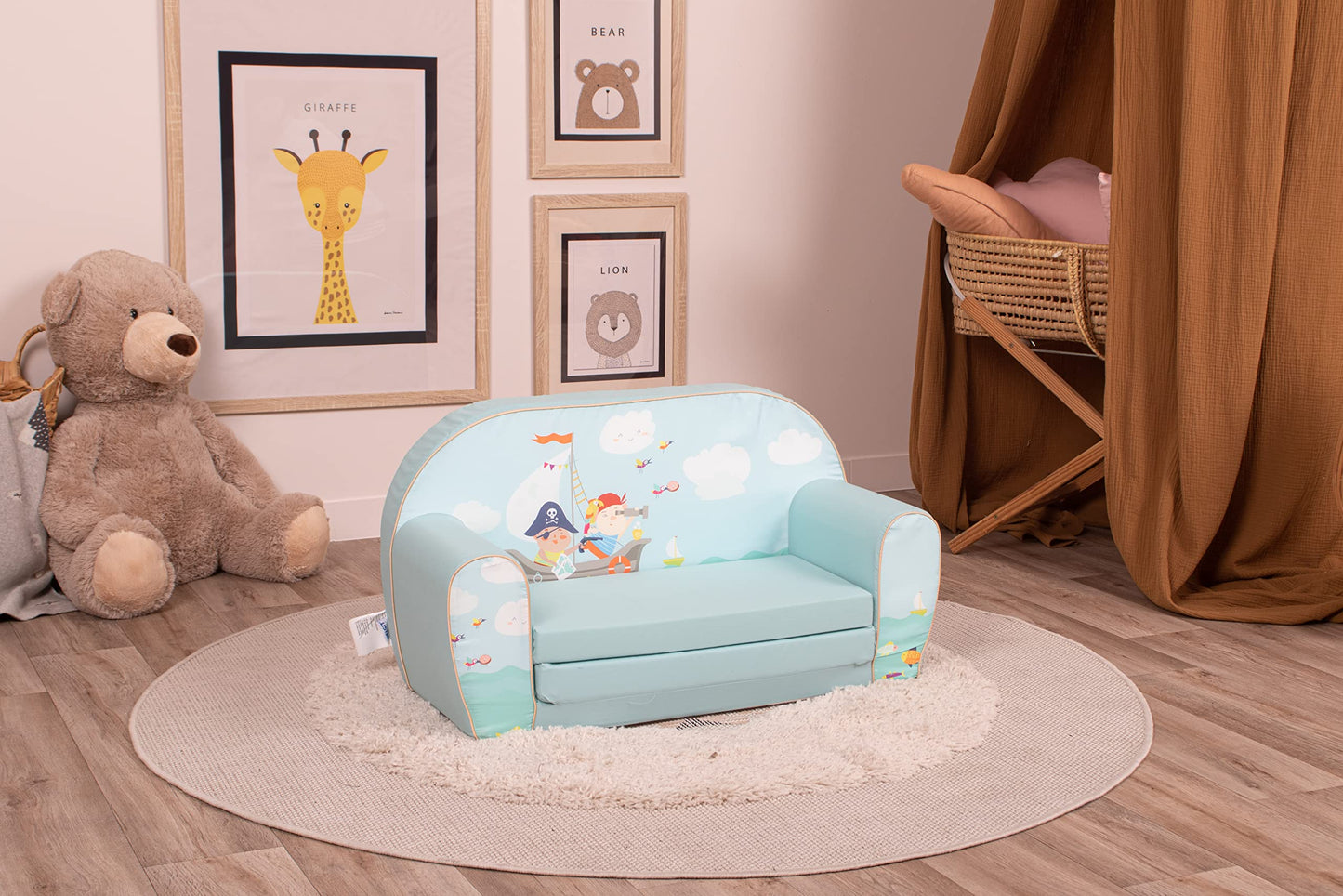 Delsit Kindersofa zum Ausklappen - Kinder Sofa mit Schaumstofffüllung - Sofa Kinder mit Abnehmbarem Bezug - Kindermöbel Kindersofa Mädchen & Jungen- 9 Monate bis 4 Jahre - DT2-22042