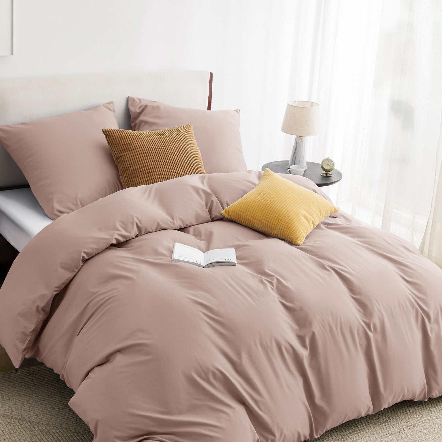Bedsure Bed Linen 135 x 200 cm, 4-Piece Anthracite Bed Linen, 2 Duvet Covers 135 x 200 cm and 2 Pillowcases 80 x 80 cm, Oeko-Tex Bed Linen Sets, Polyester Microfibre with Zip