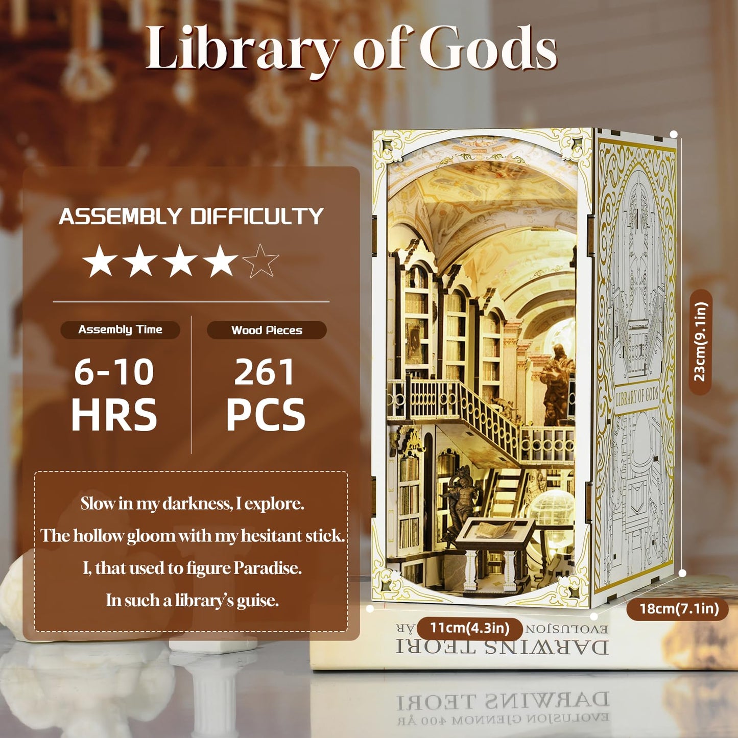 MiniCity Book Nook Kit, DIY Miniature Dollhouse Booknook Kit, 3D Wooden Puzzle Bookend Bookshelf Insert Decor for Teenagers and Adults (Library of Gods Max)