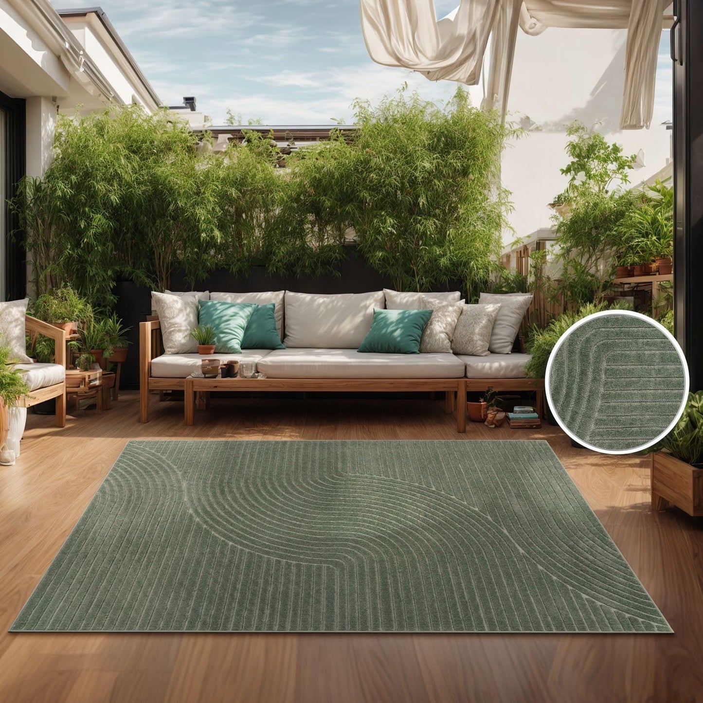 TT Home Indoor and Outdoor Rug Weatherproof Balcony Bedroom Boho Skandi Motif Plain Colours Colour: Cream 3, Size: 60 x 100 cm