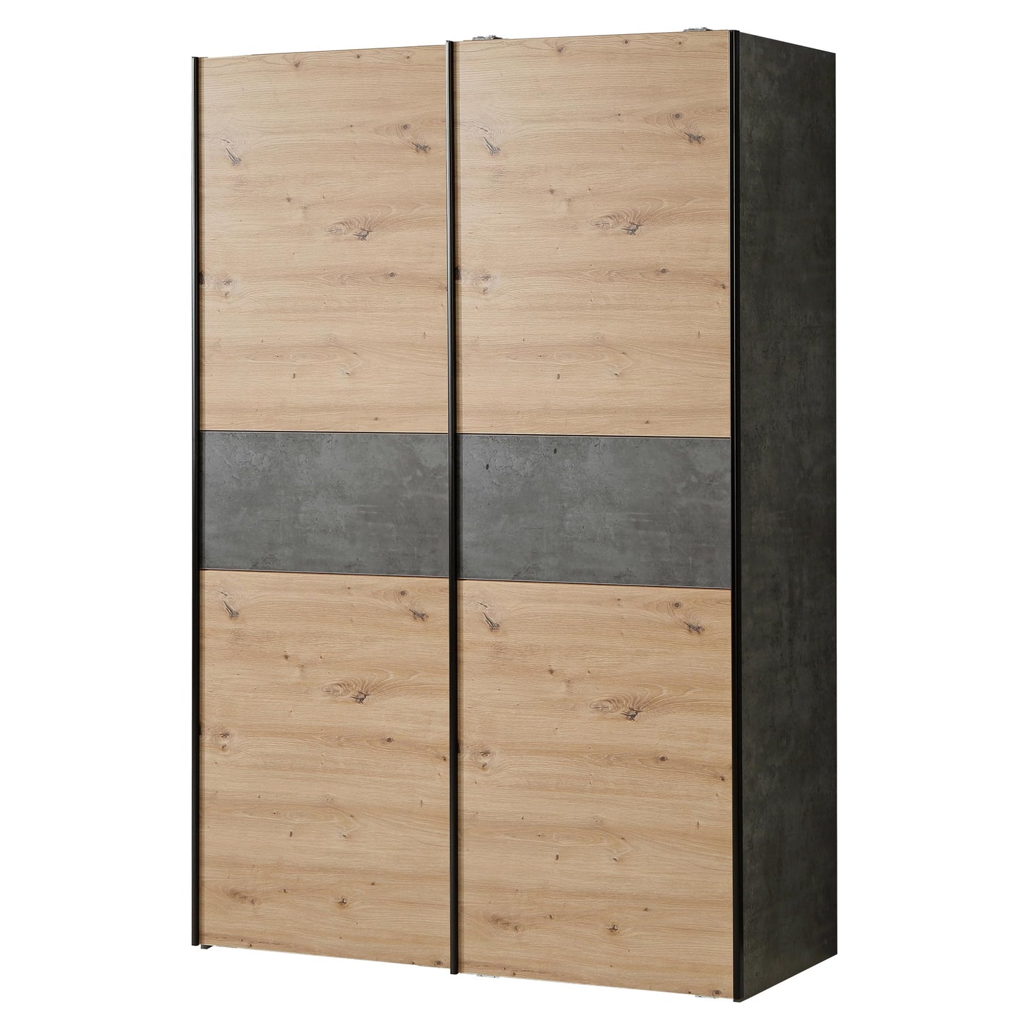 FORTE OZZULA Wardrobe 120, Wardrobe, Sliding Door Wardrobe, Bedroom Wardrobe, Scandinavian 2 Door Shelves, Clothes Rail, White/Artisan Oak, 120 cm Wide x 190.5 cm High x 61 cm Deep