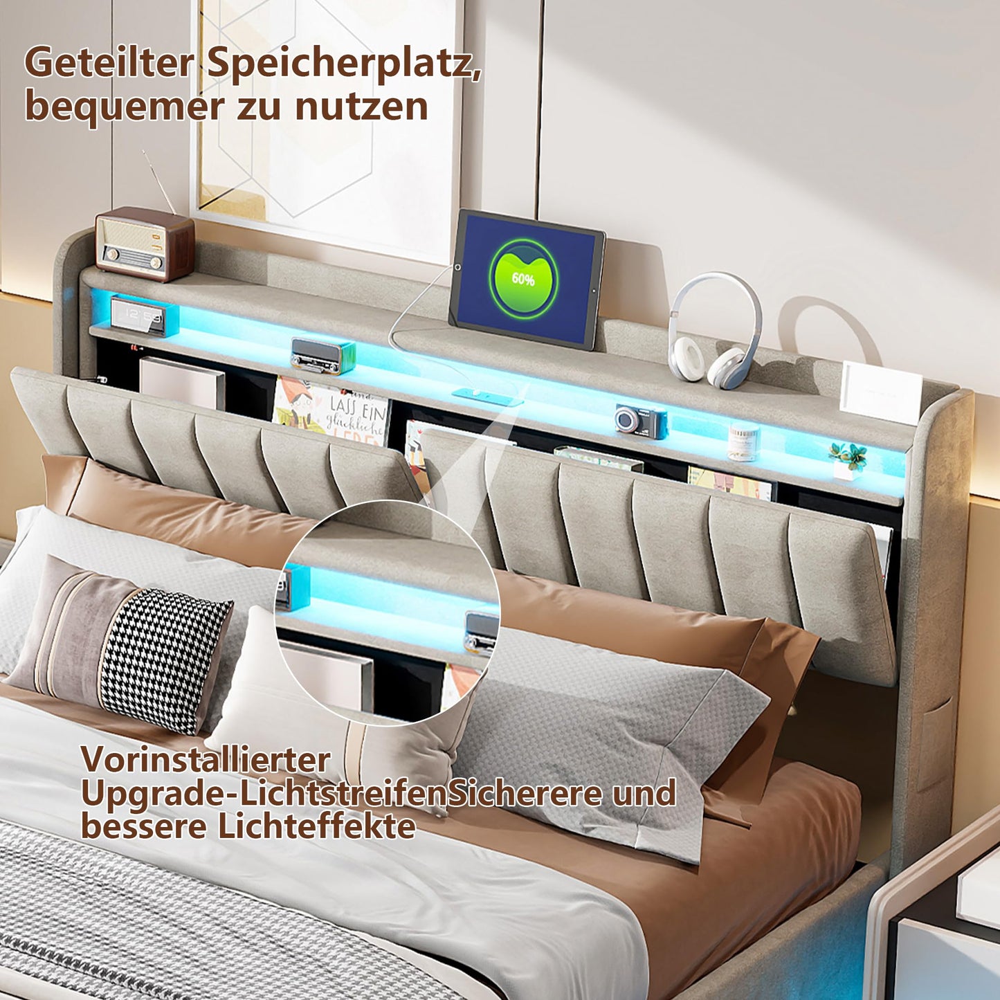 DULRLLY Bubble Bett Polsterbett 140x200 cm,Doppelbett mit Lattenrost, Jugendbett mit Gepolstertes Kopfteil, Gepolstertes Bett für Schlafzimmer und Gästezimmer,ohne Matratze, Leinenstoff (Weiß)