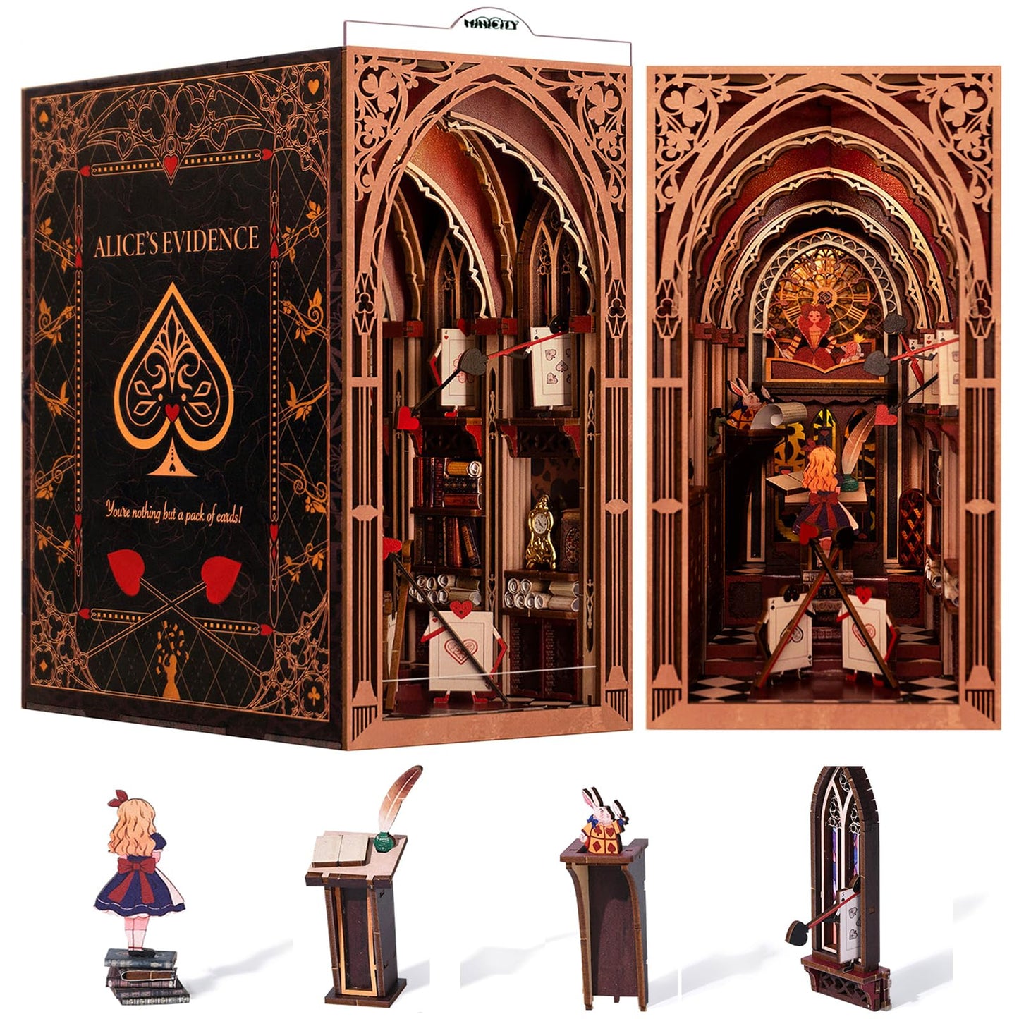MiniCity Book Nook Kit, DIY Miniature Dollhouse Booknook Kit, 3D Wooden Puzzle Bookend Bookshelf Insert Decor for Teenagers and Adults (Library of Gods Max)