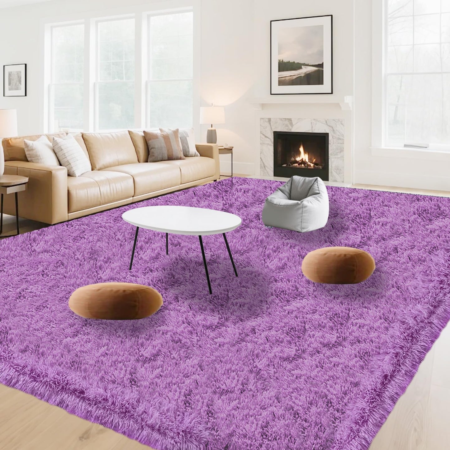 High Pile Living Room Rug, 140 x 200 cm, Cream Fuzzy Shaggy Fluffy Rug for Bedroom Rugs, Modern Plush Living Room Rug, Bed Rug, High-Pile Carpet, Non-Slip for Children's Room