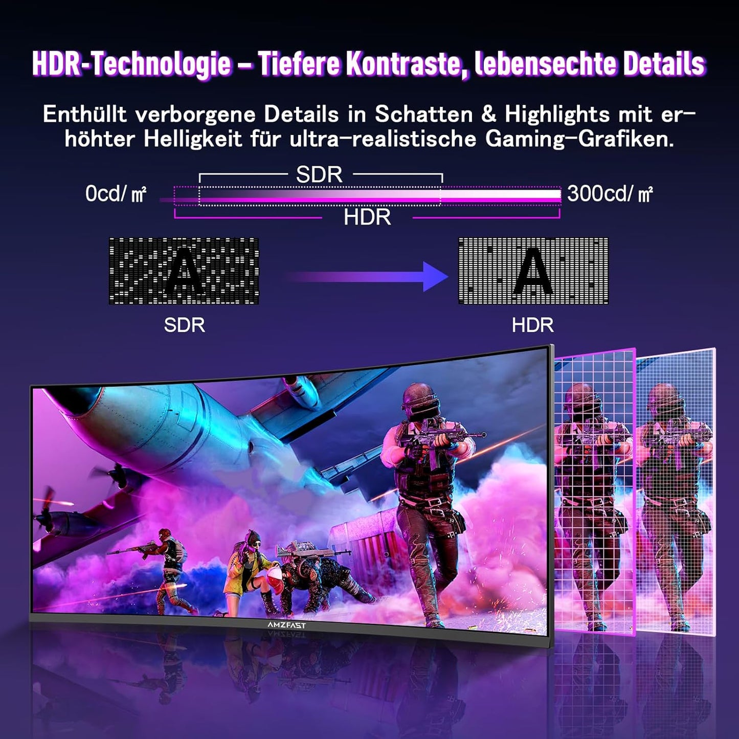 Amzfast 32 Zoll Curved Gaming Monitor (240Hz, 1920x1080, 1ms MPRT, 1500R), Adaptive-Sync, 90% DCI-P3, 120% sRGB, 300cd/m², HDMI 2.0 & DisplayPort 1.4 (AMZG32C3F)