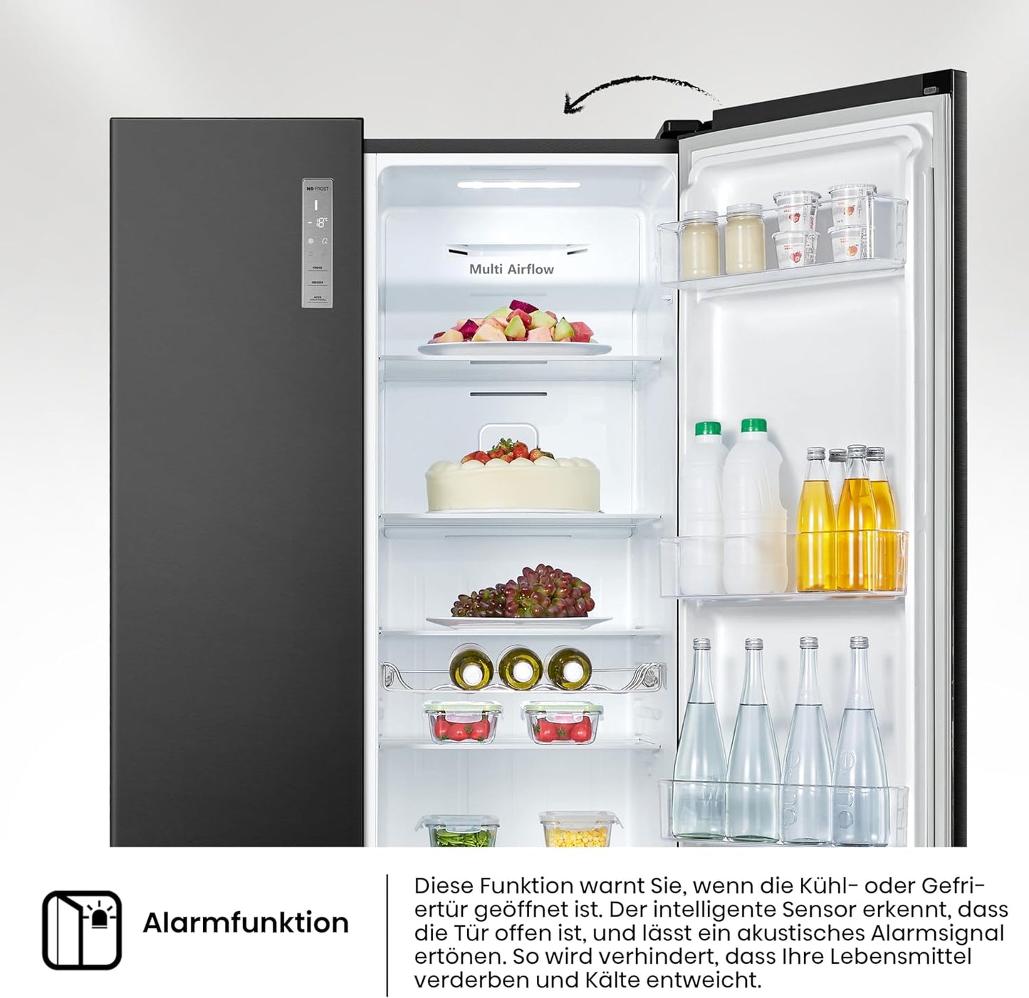 Hisense RS677N4BFD Side by Side Kühl-Gefrierkombination/ Inverter-Kompressor/ Flaschenablage/ 2 FreshZone/Gemüsefach / Kühlteil 334 l/ Gefrierteil 185 l/ 41 dB/ 247 kWh/ Jahr, Schwarz
