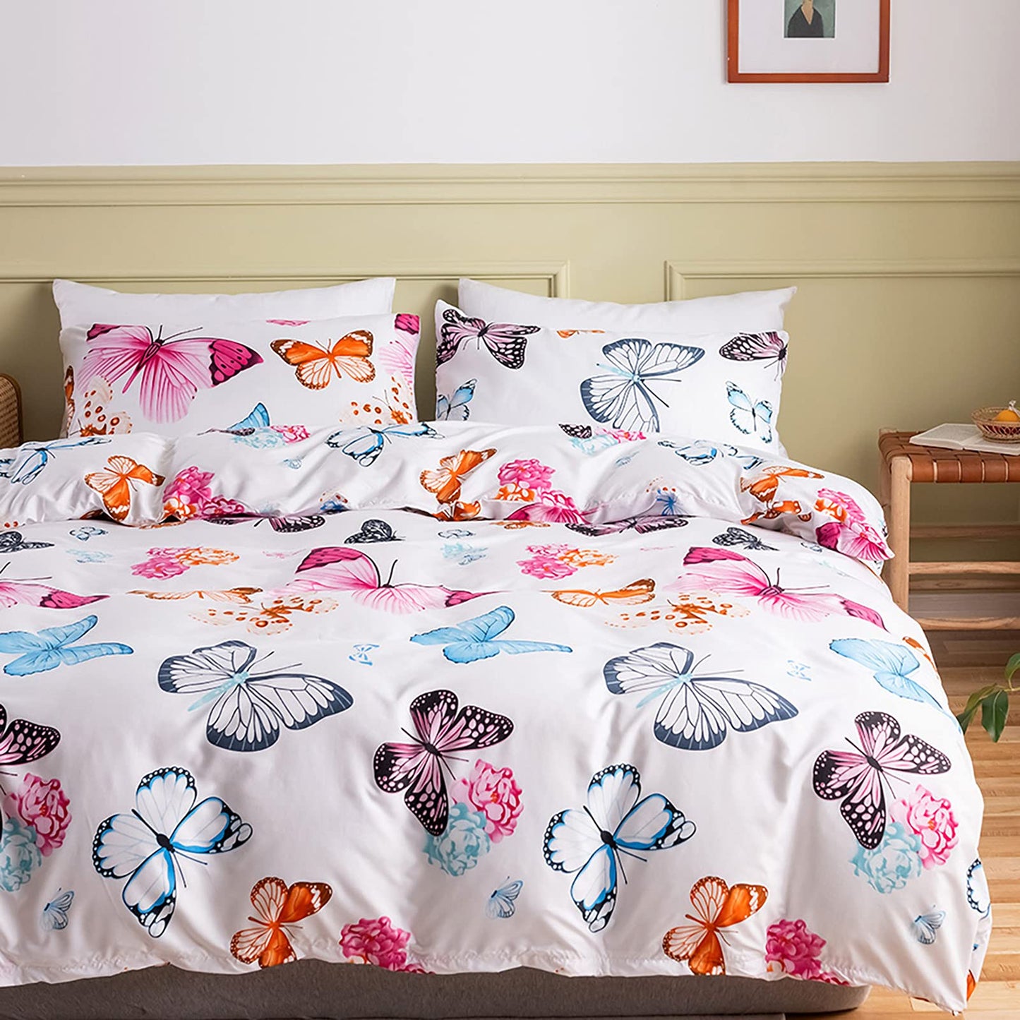 GETIYA Cartoon Hearts Bed Linen, 135 x 200 cm, Girls'/Women’s/Children’s Bed Linen, Pink Hearts Pattern, Duvet Cover, Microfibre, Duvet Cover, Light Pink, with Zip and Pillowcase, 80 x 80 cm