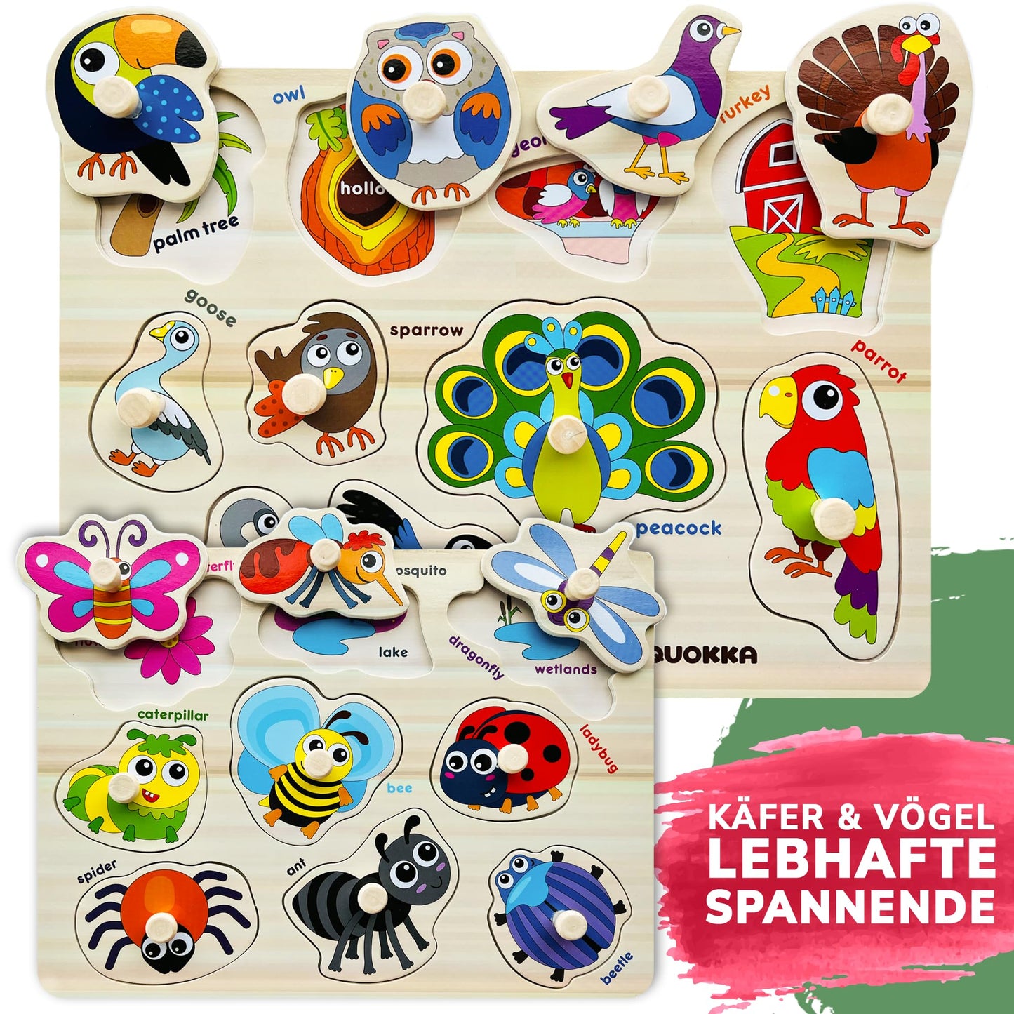 QUOKKA Steckpuzzle Holz ab 1 2 Jahre - 6 Set Spielzeug Puzzle ab 2 3 Jahre - ABC Lernspiele für Kinder - Geschenk für Baby Mädchen and Junge