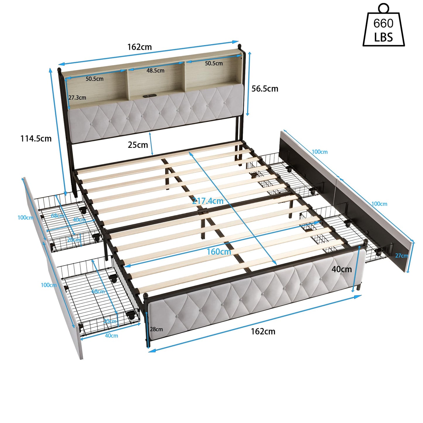 WOBOPCG Upholstered Double Bed 140 x 200, Hydraulic Storage Bed with Slatted Bases, Double Bed with Storage Space, Functional Bed with Storage Space (Grey + Flannel, 140 x 200)