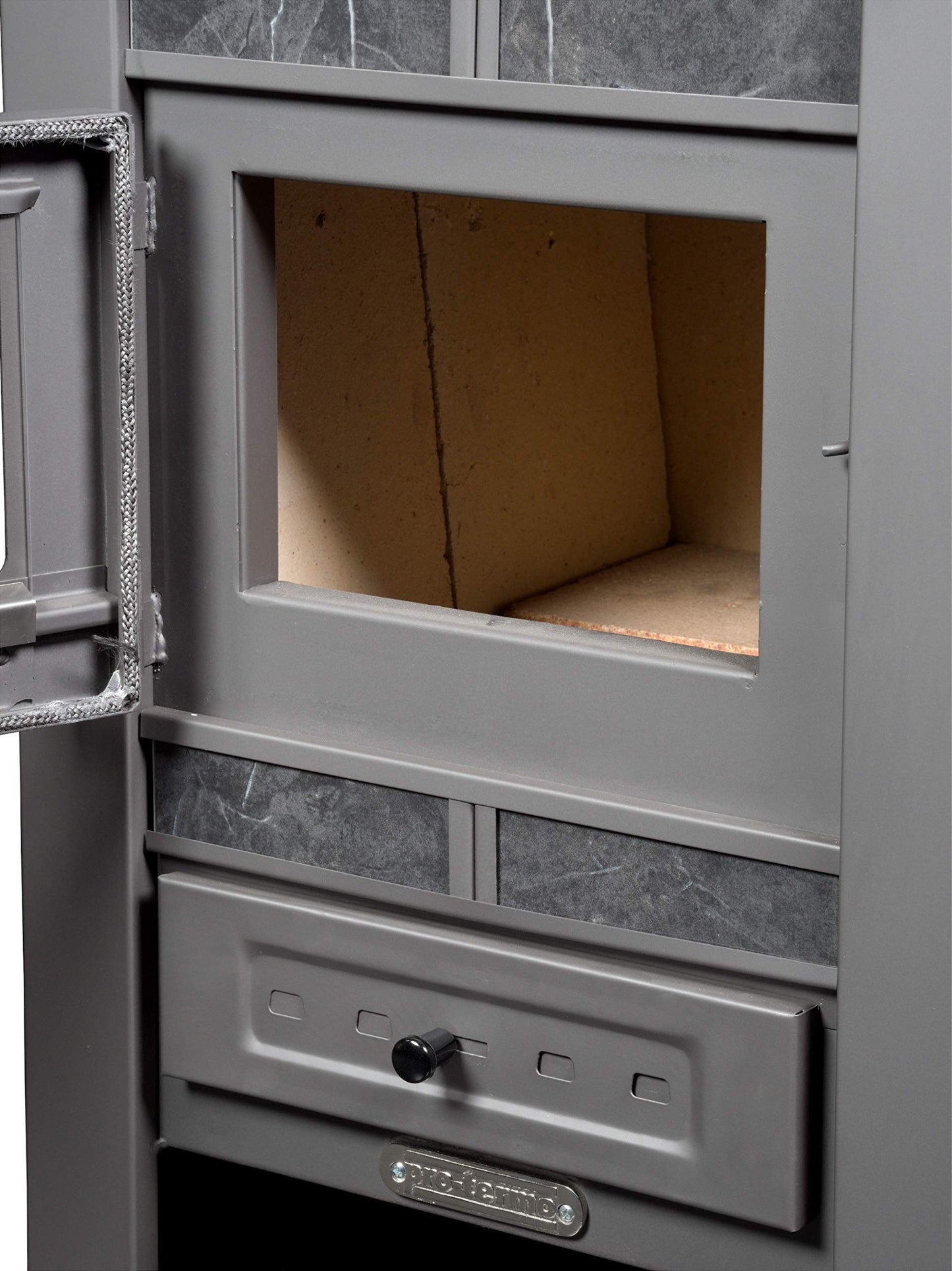 ProTermo Alpina Ceramic Mocha Fireplace with Fireclay Stone - 8 kW Heating Output - 50 x 48 x 82 cm Wood Stove with Viewing Window - Type 1