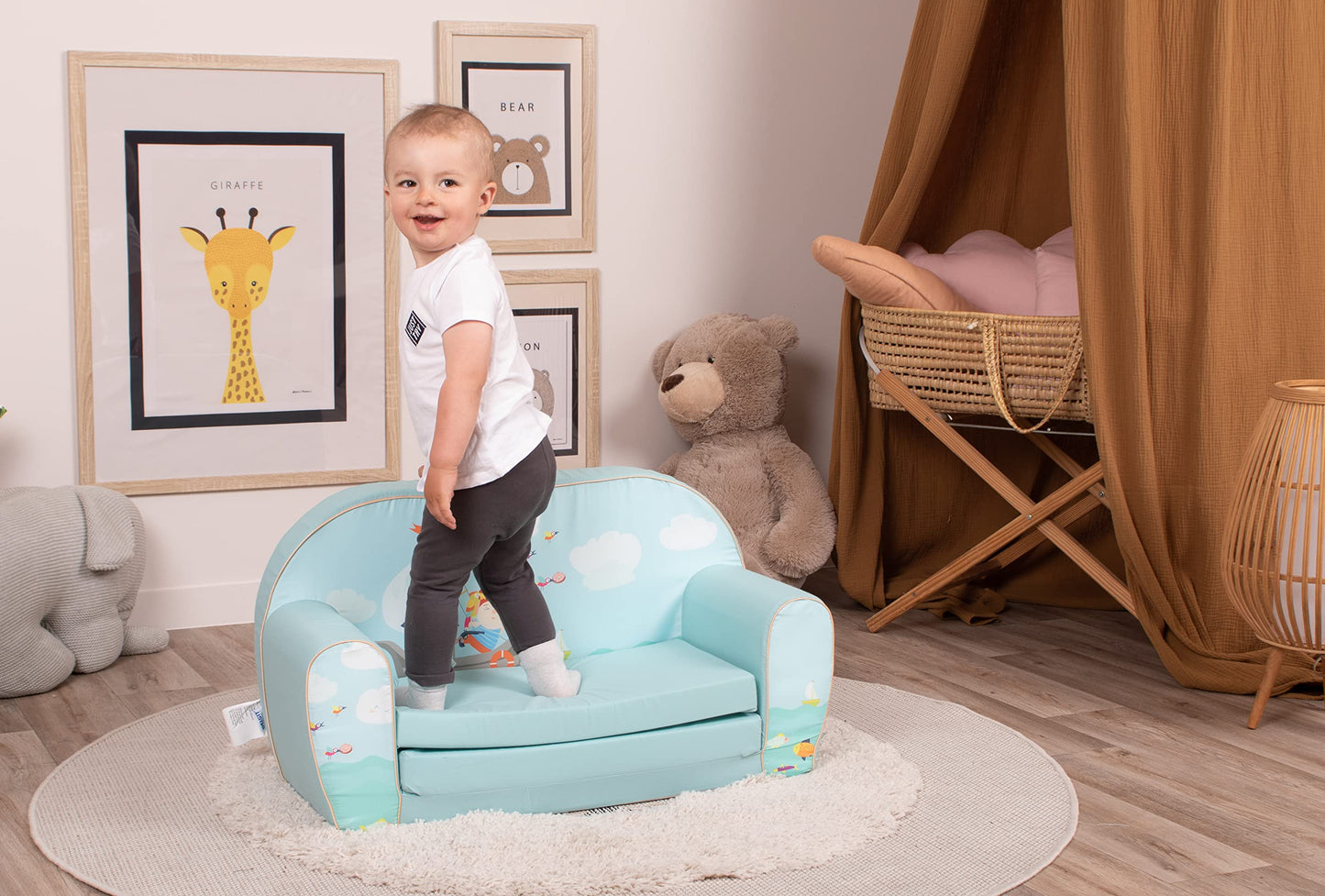 Delsit Kindersofa zum Ausklappen - Kinder Sofa mit Schaumstofffüllung - Sofa Kinder mit Abnehmbarem Bezug - Kindermöbel Kindersofa Mädchen & Jungen- 9 Monate bis 4 Jahre - DT2-22042