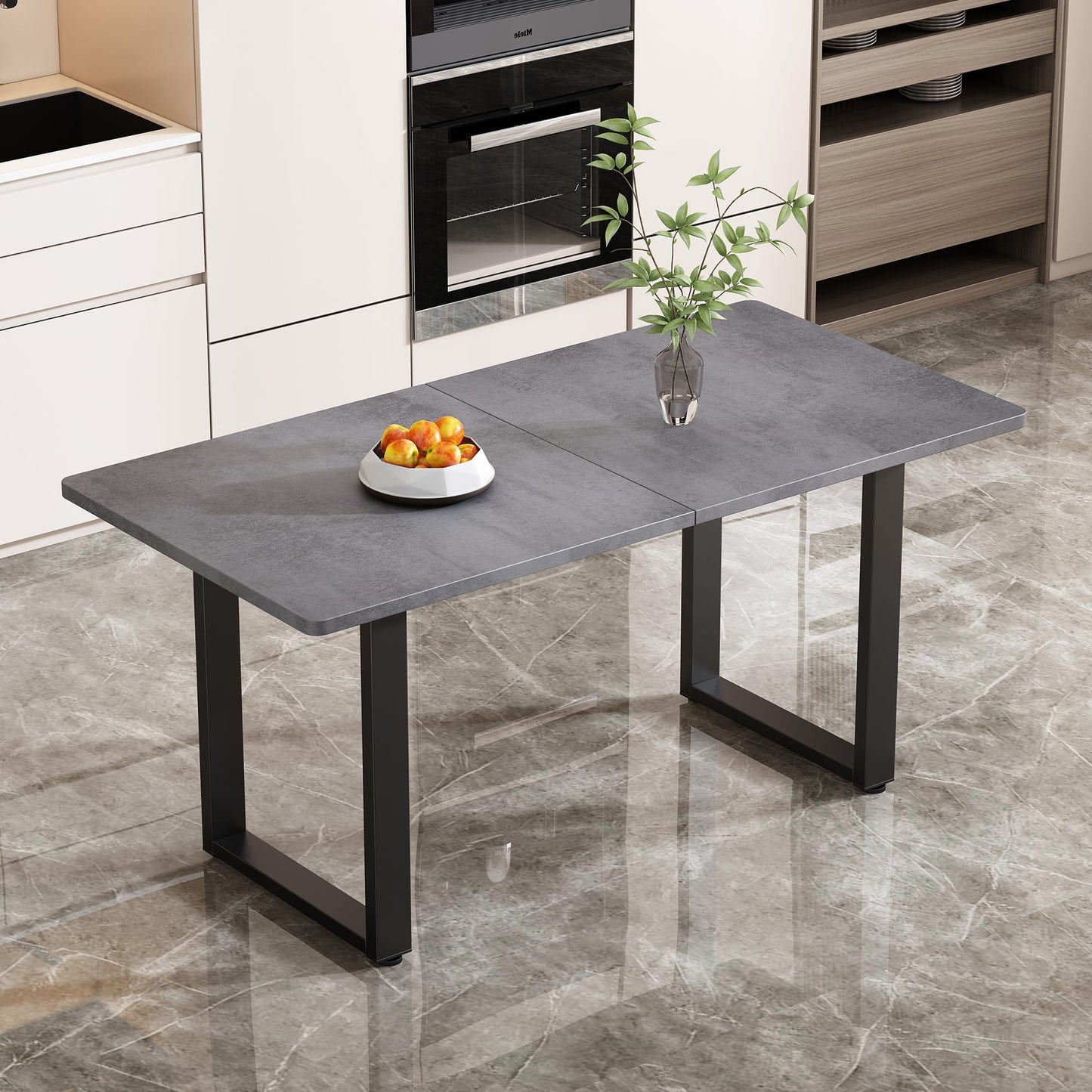 Merax Esstisch, Ausziehbar Esszimmertisch mit Tischbeine aus Metall, Rechteckiger Küchentisch für Wohnzimmer und Esszimmer, Grau