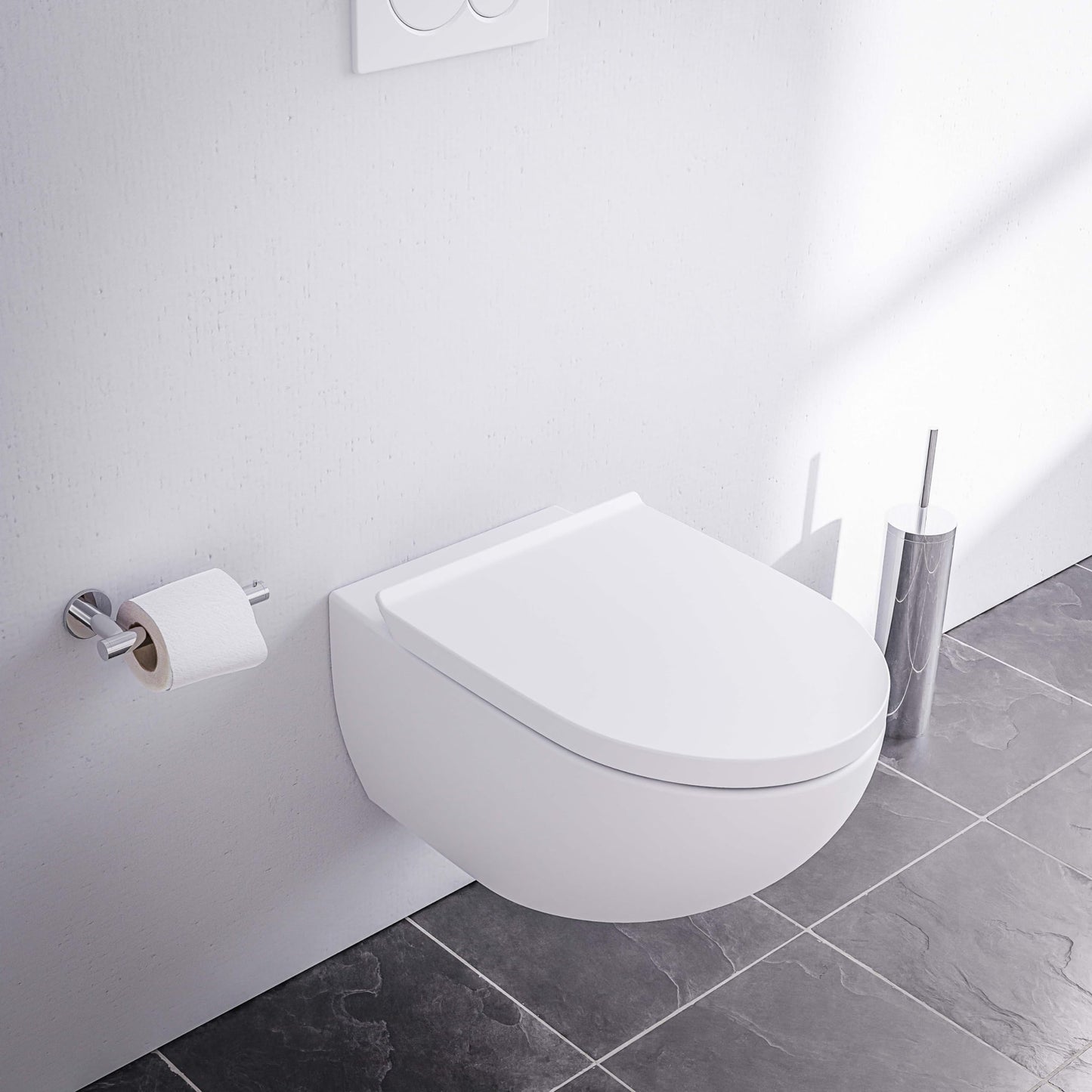 BERNSTEIN® Design Wand WC spülrandlos spülrandloses Hänge WC Set Toilette mit abnehmbareren Deckel Hängetoilette WC ohne Spülrand E-9030 Farbe: Weiß glänzend